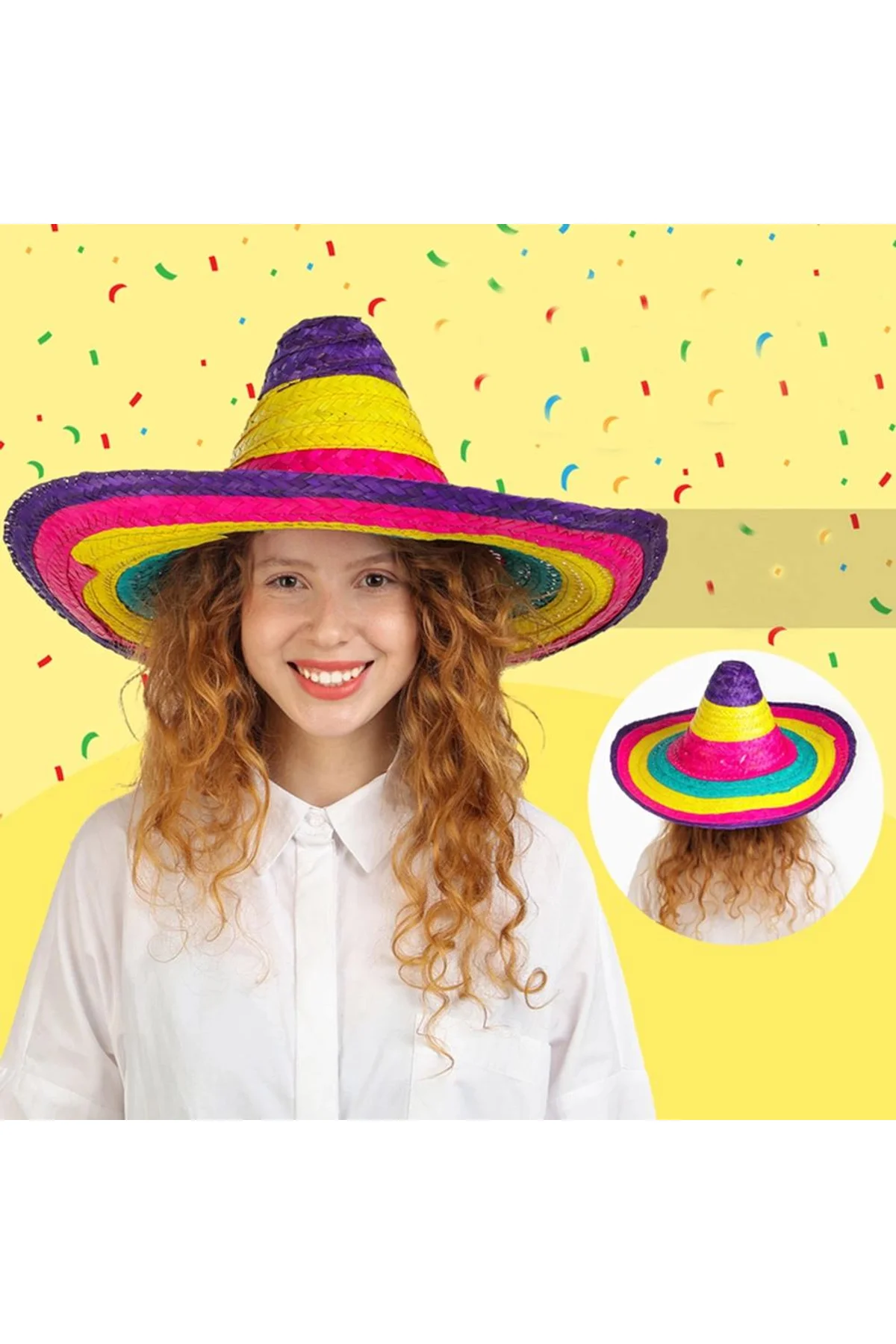 Sombrero Meksika Şapkası Renkli Örme Hasır Çocuk Boy - Just Cheap Store Görsel 4