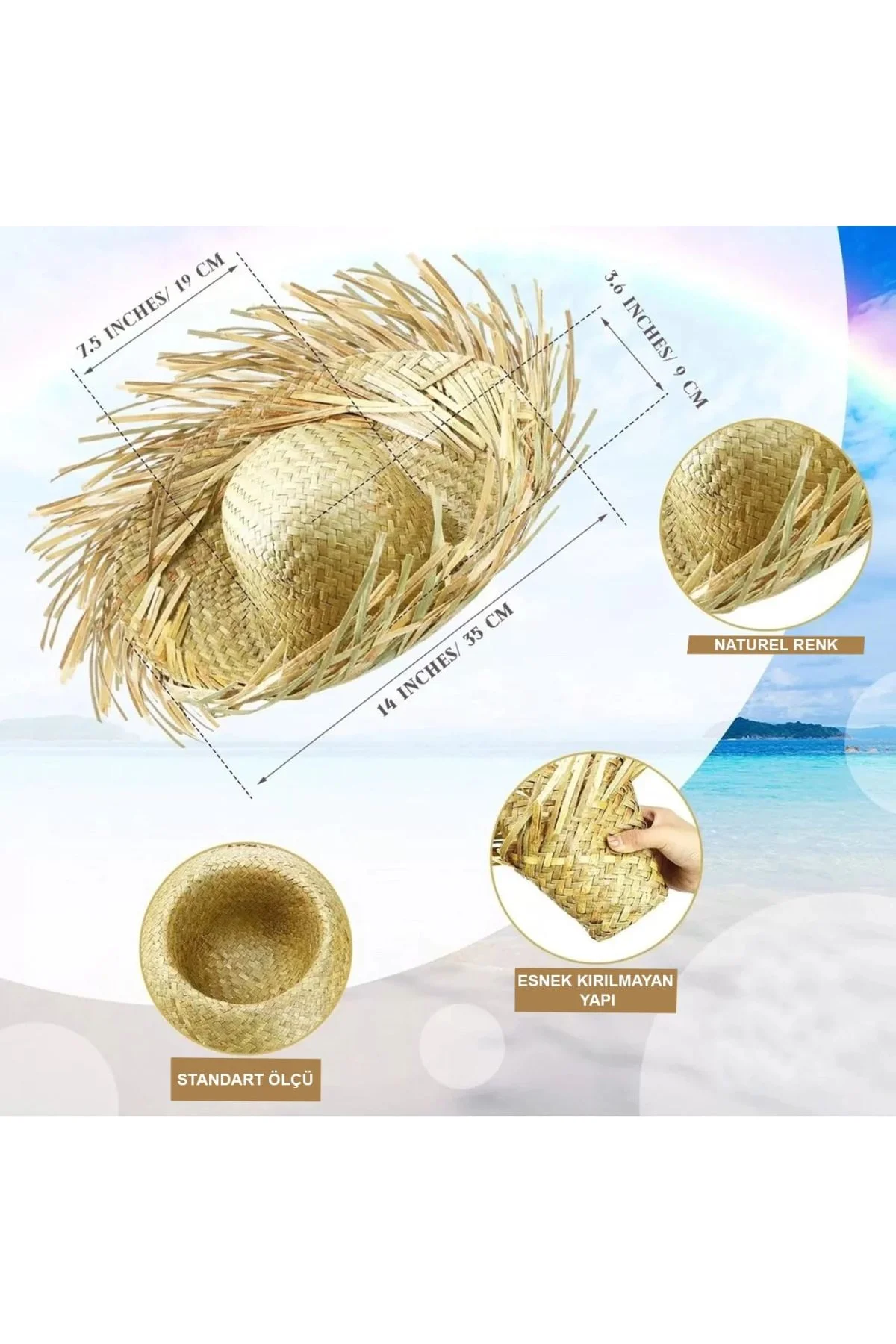 Tropikal Parti Naturel Hasır Hawaii Şapkası 13x36 Cm - Just Cheap Store Görsel 5