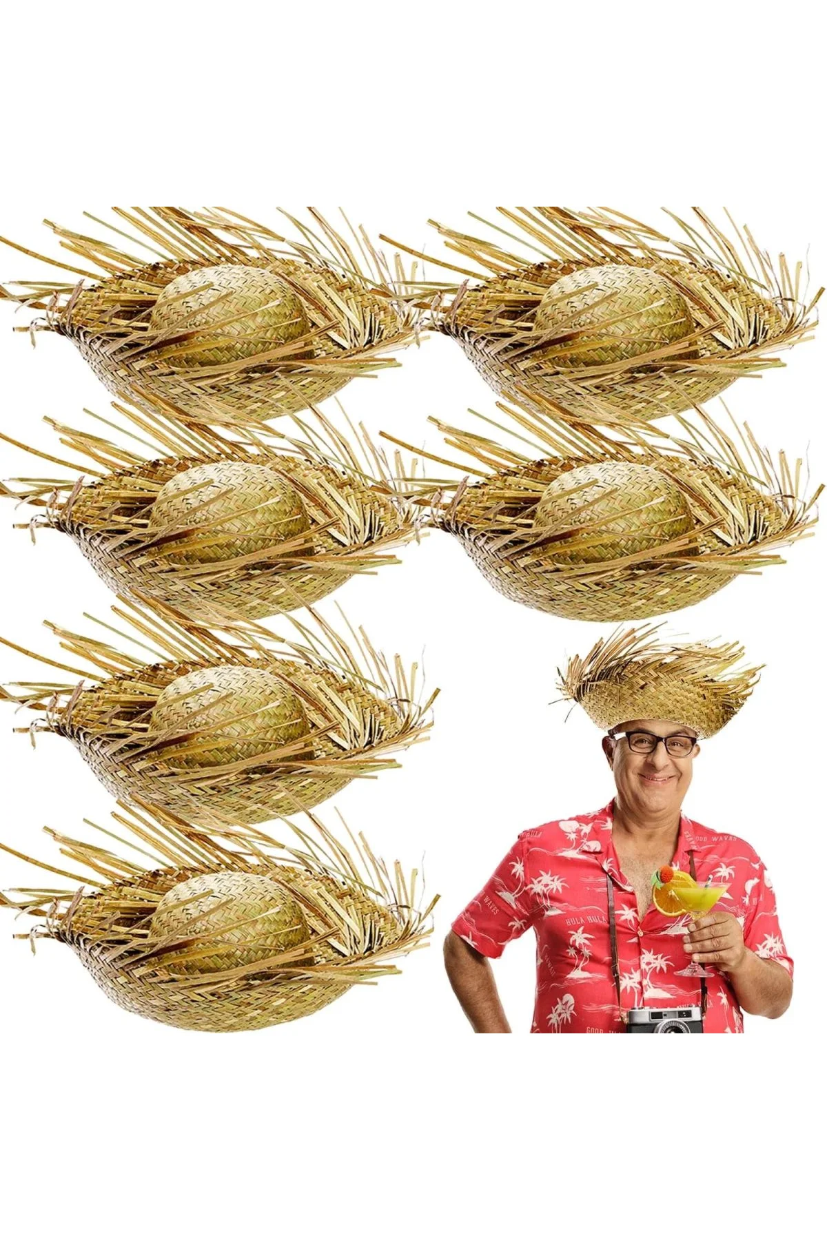 Tropikal Parti Naturel Hasır Hawaii Şapkası 13x36 Cm - Just Cheap Store Görsel 2