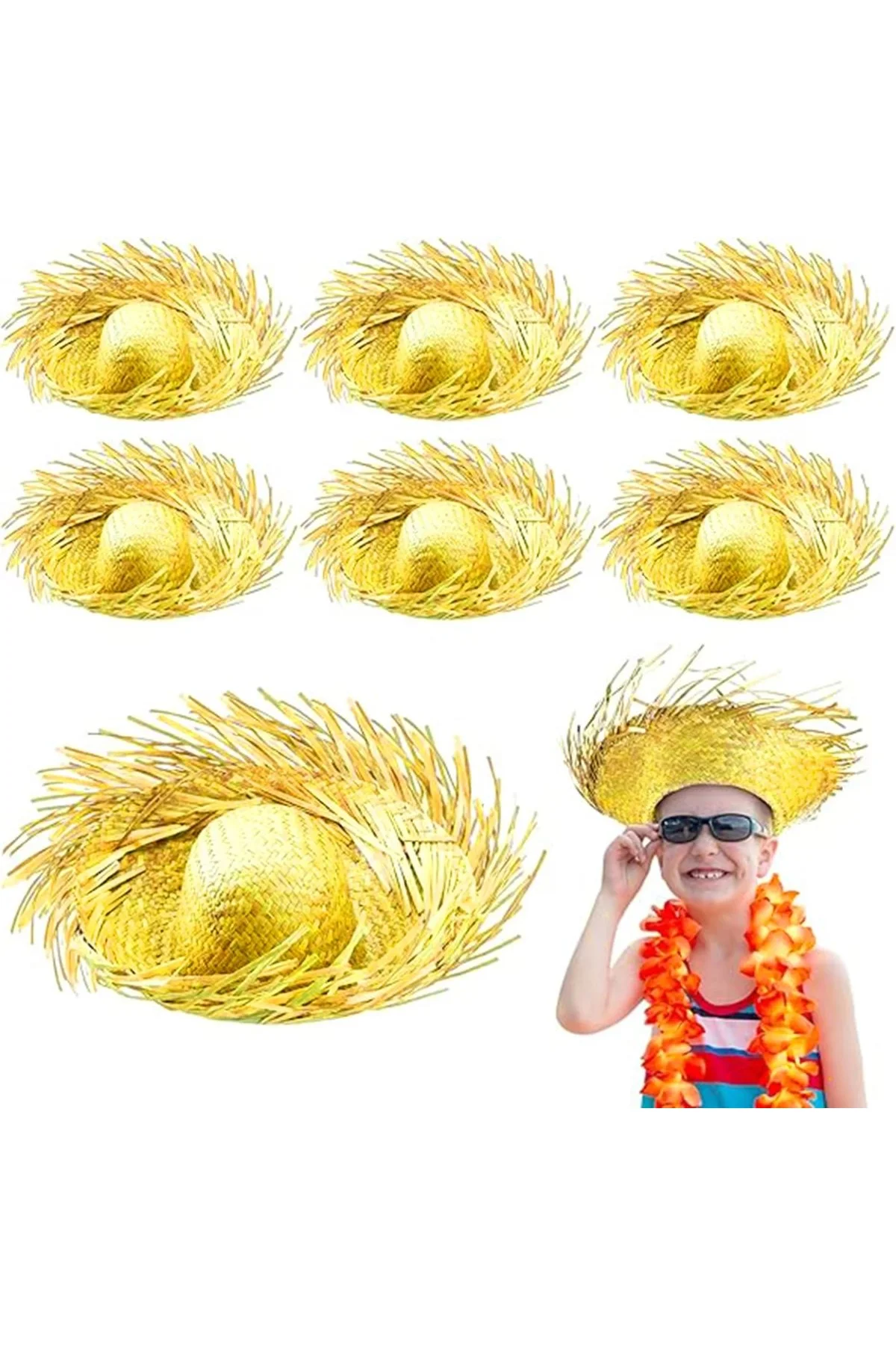 Tropikal Parti Sarı Hasır Hawaii Şapkası 13x36 Cm - Just Cheap Store Görsel 2