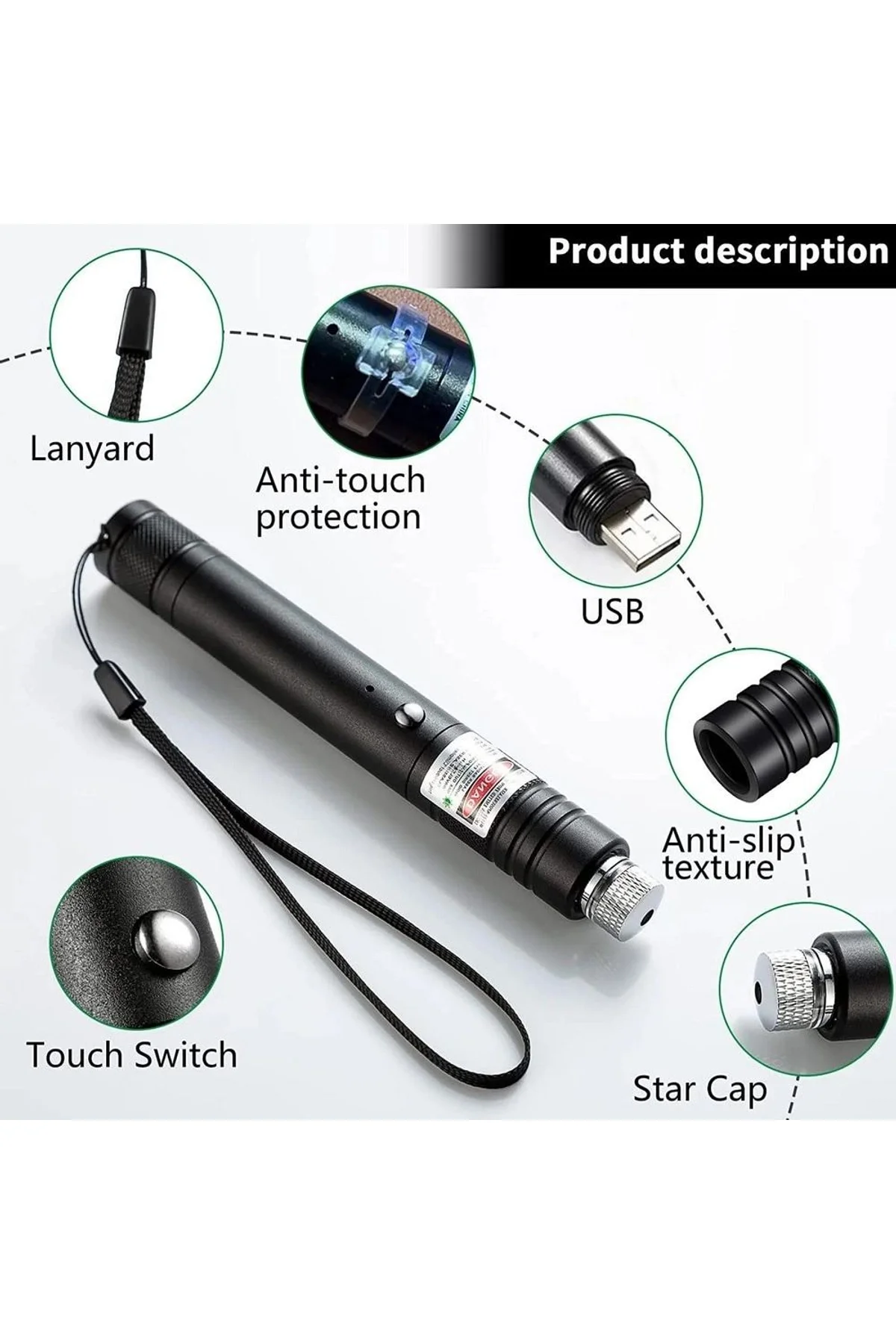 Fithome 100mw Desen Başlıklı Usb Şarjlı Yeşil Lazer Pointer - Just Cheap Store Görsel 4