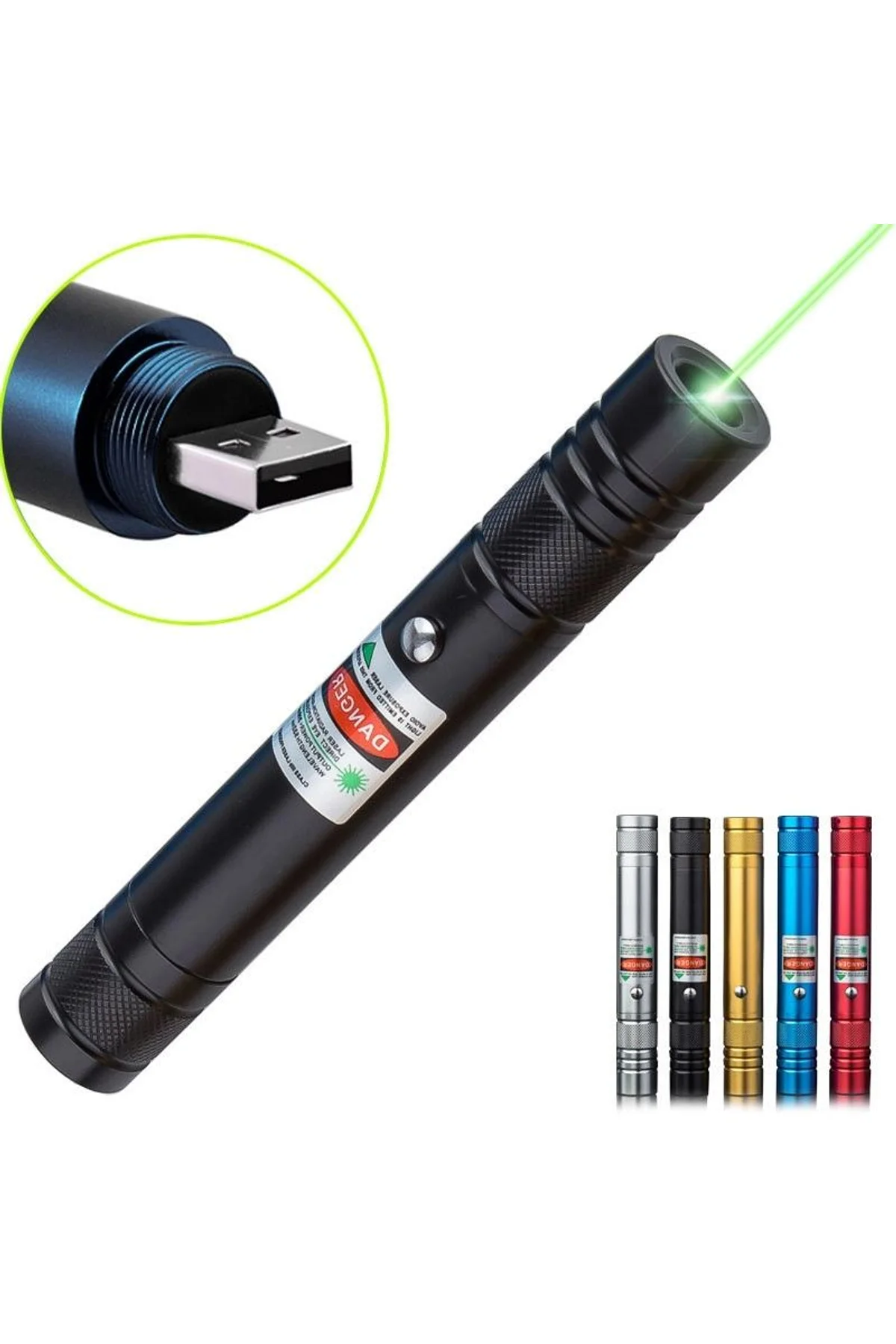 Fithome 100mw Desen Başlıklı Usb Şarjlı Yeşil Lazer Pointer