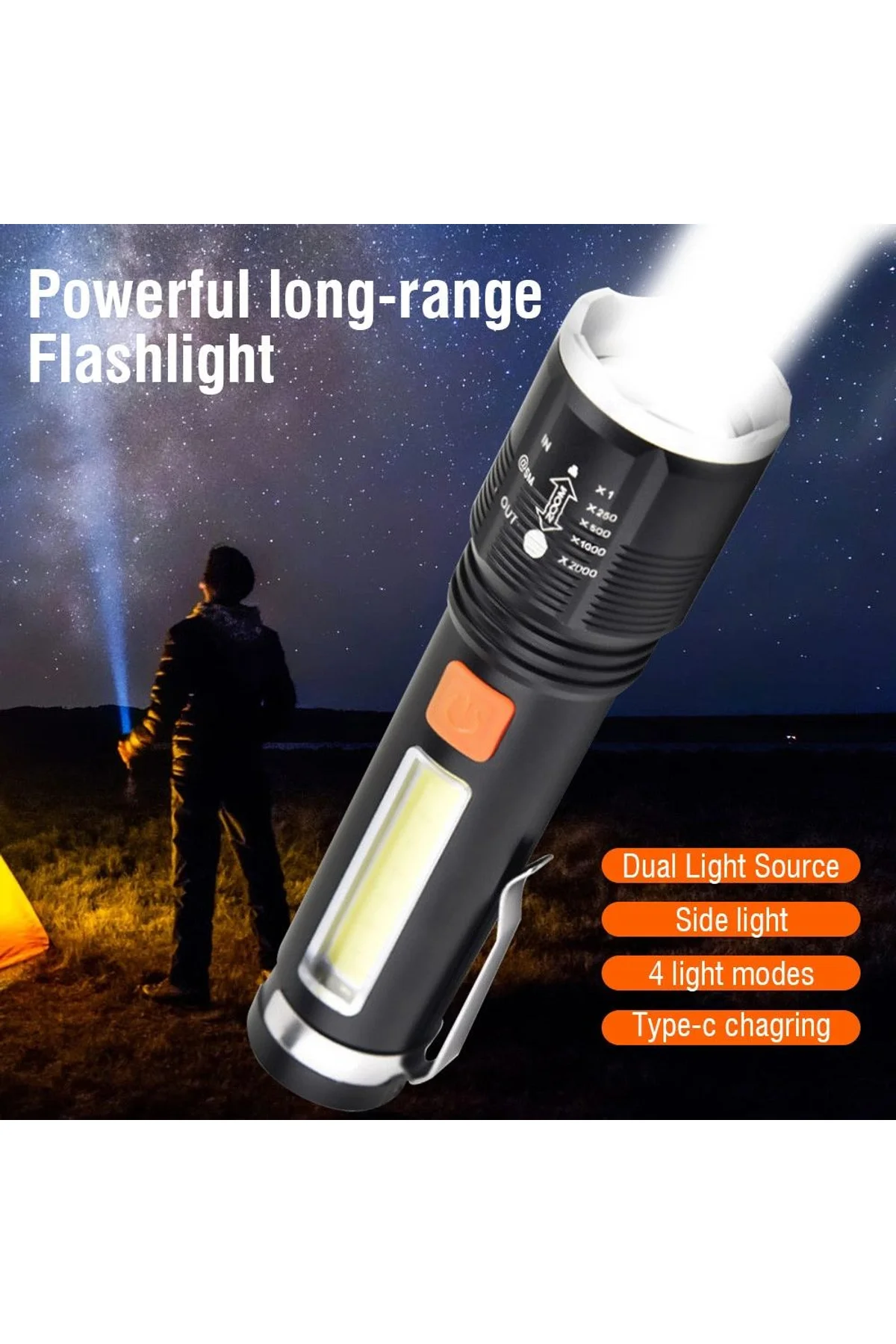 Gold Orion Km-102 4 Modlu Tip-c Şarjlı Zoomlu Taktikal El Feneri - Just Cheap Store Görsel 3
