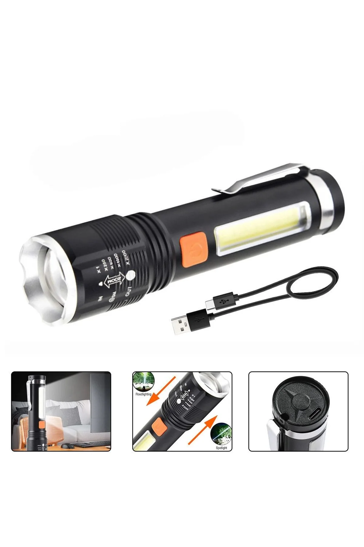 Gold Orion Km-102 4 Modlu Tip-c Şarjlı Zoomlu Taktikal El Feneri