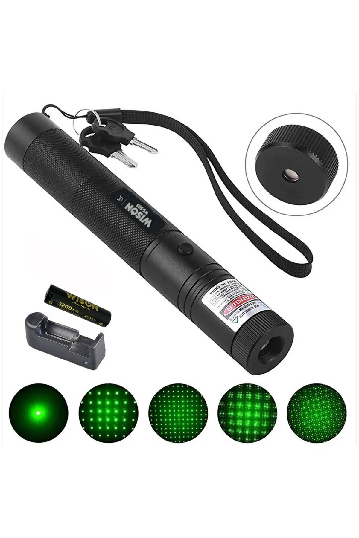 Wison Ws-503 100mw Desen Başlıklı Şarjlı Yeşil Lazer Pointer