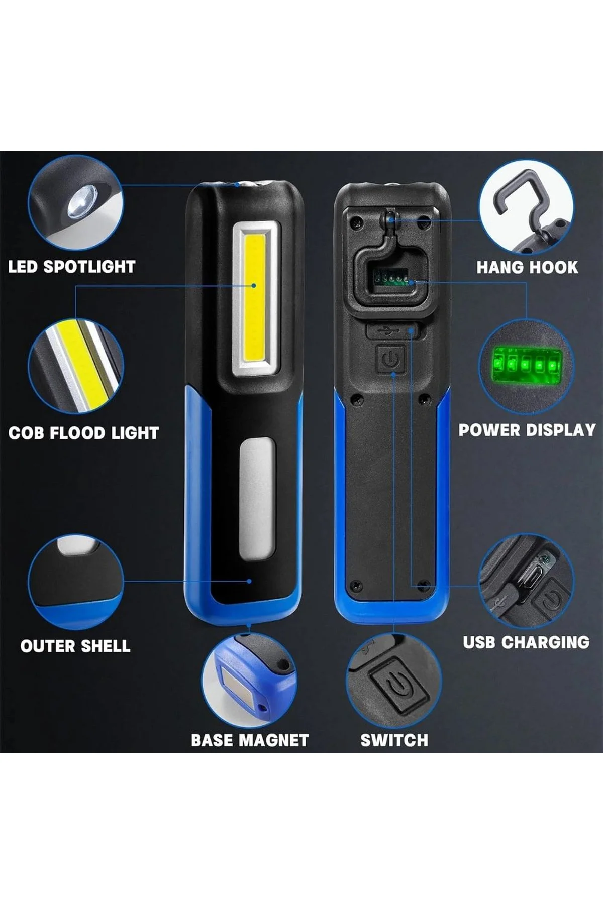 Lightingx Lx-028 Cob Led Mıknatıslı Çalışma Lambası Tamirci Feneri - Just Cheap Store Görsel 5