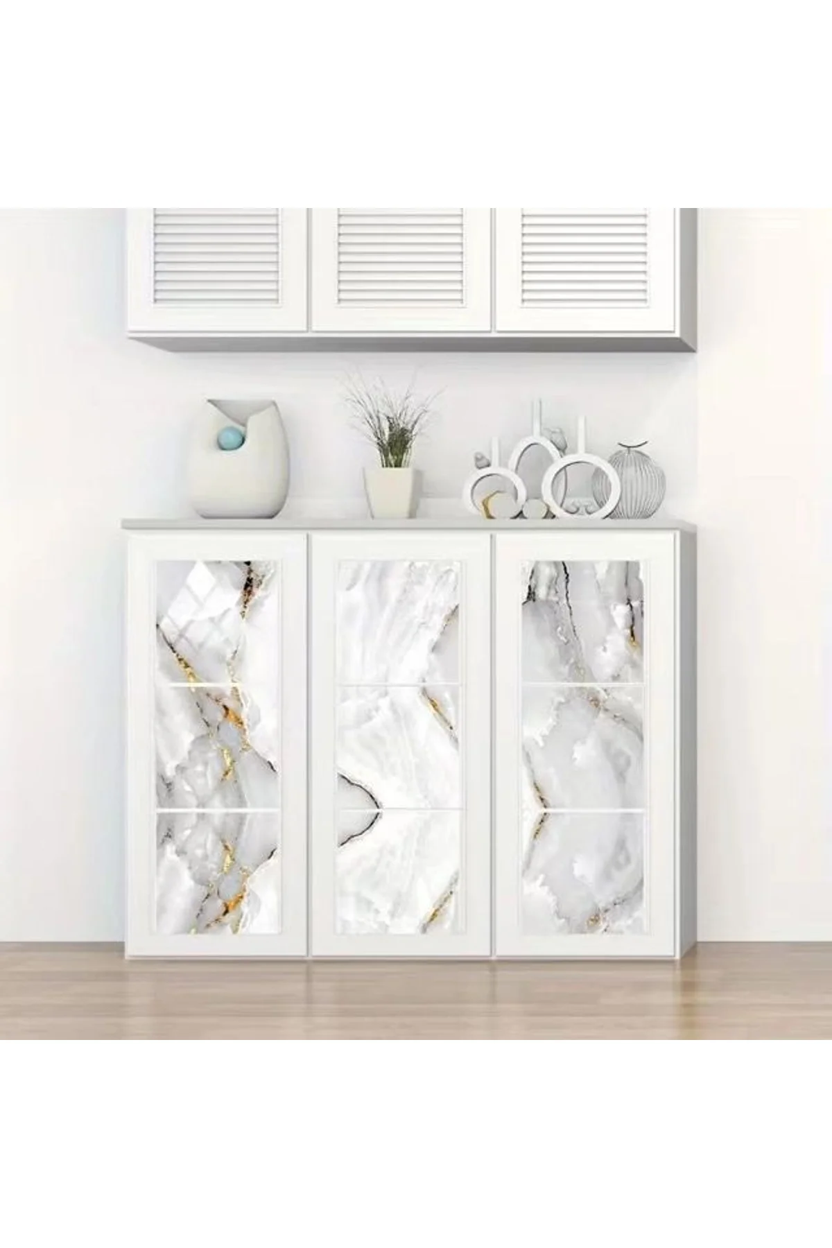 Vinil Beyaz Mermer Desenli Alüminyum Plastik Duvar Sticker (30x30) - Just Cheap Store Görsel 5