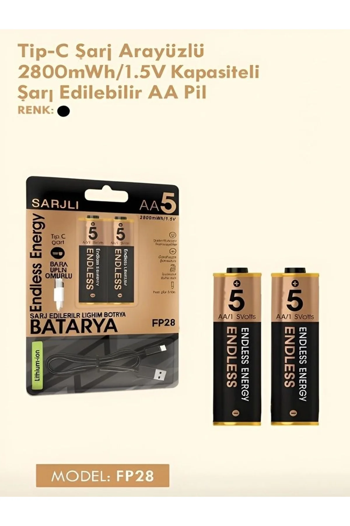 Type-c Şarjlı 2800mwh 1.5v Şarj Edilebilir 2’li Aa5 Kalın Pil - Lityum Iyon Batarya - Just Cheap Store Görsel 5