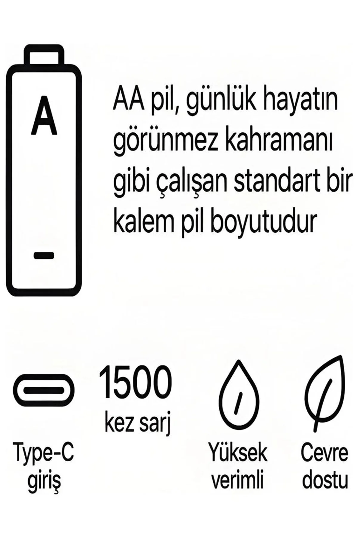 Type-c Şarjlı 2800mwh 1.5v Şarj Edilebilir 2’li Aa5 Kalın Pil - Lityum Iyon Batarya - Just Cheap Store Görsel 4