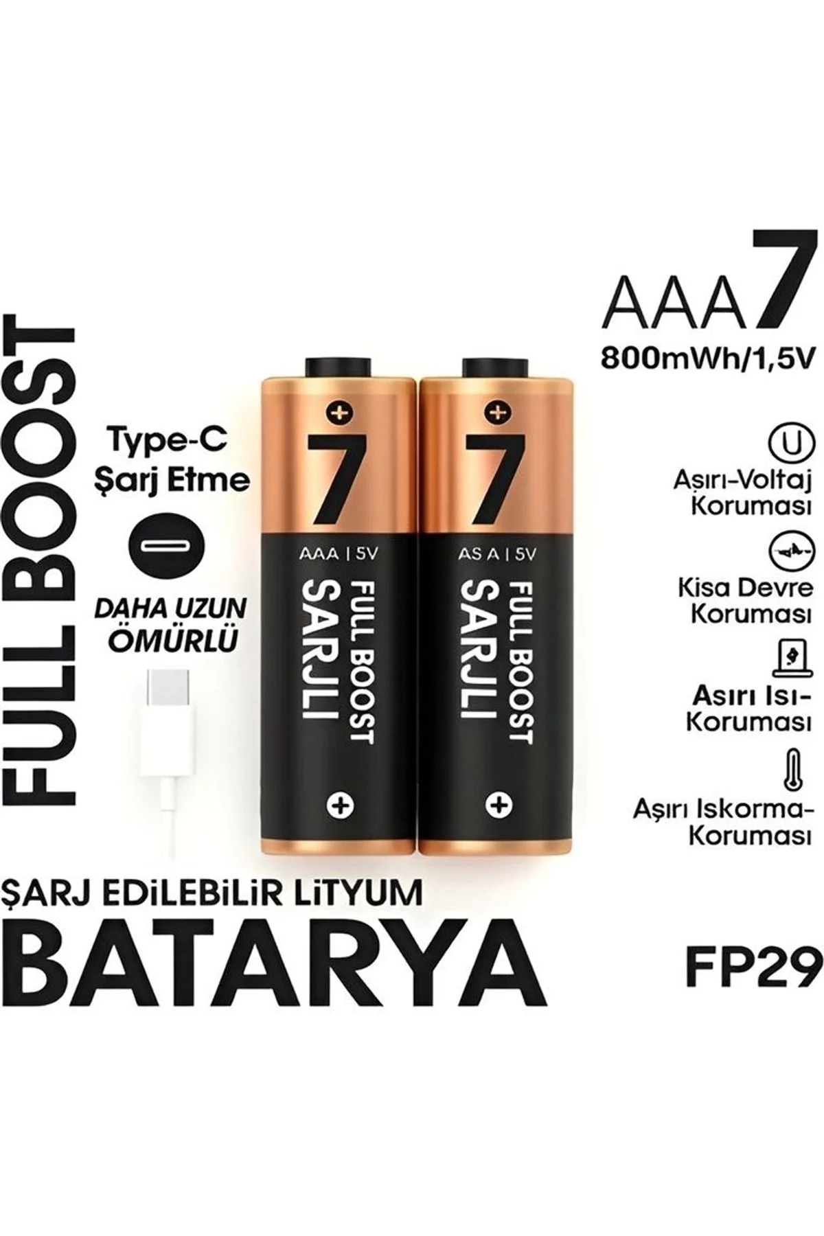 Type-c Şarjlı 800mwh 1.5v Şarj Edilebilir 2’li Aaa İnce Pil - Lityum Iyon Batarya