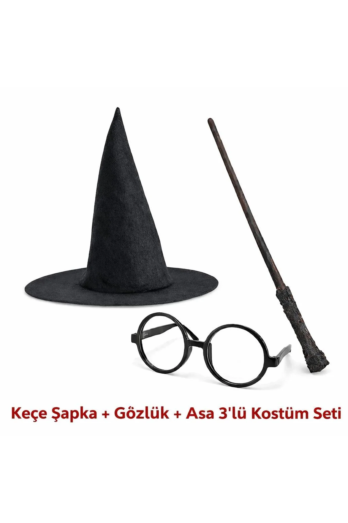Harry Potter Tarzı Çocuk Seti (siyah Keçe Şapka, Asa, Gözlük) - Just Cheap Store Görsel 2