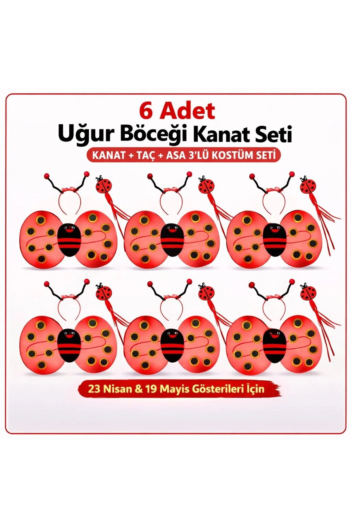 639lı Uğur Böceği Kostüm Seti – Kanat Taç Asa