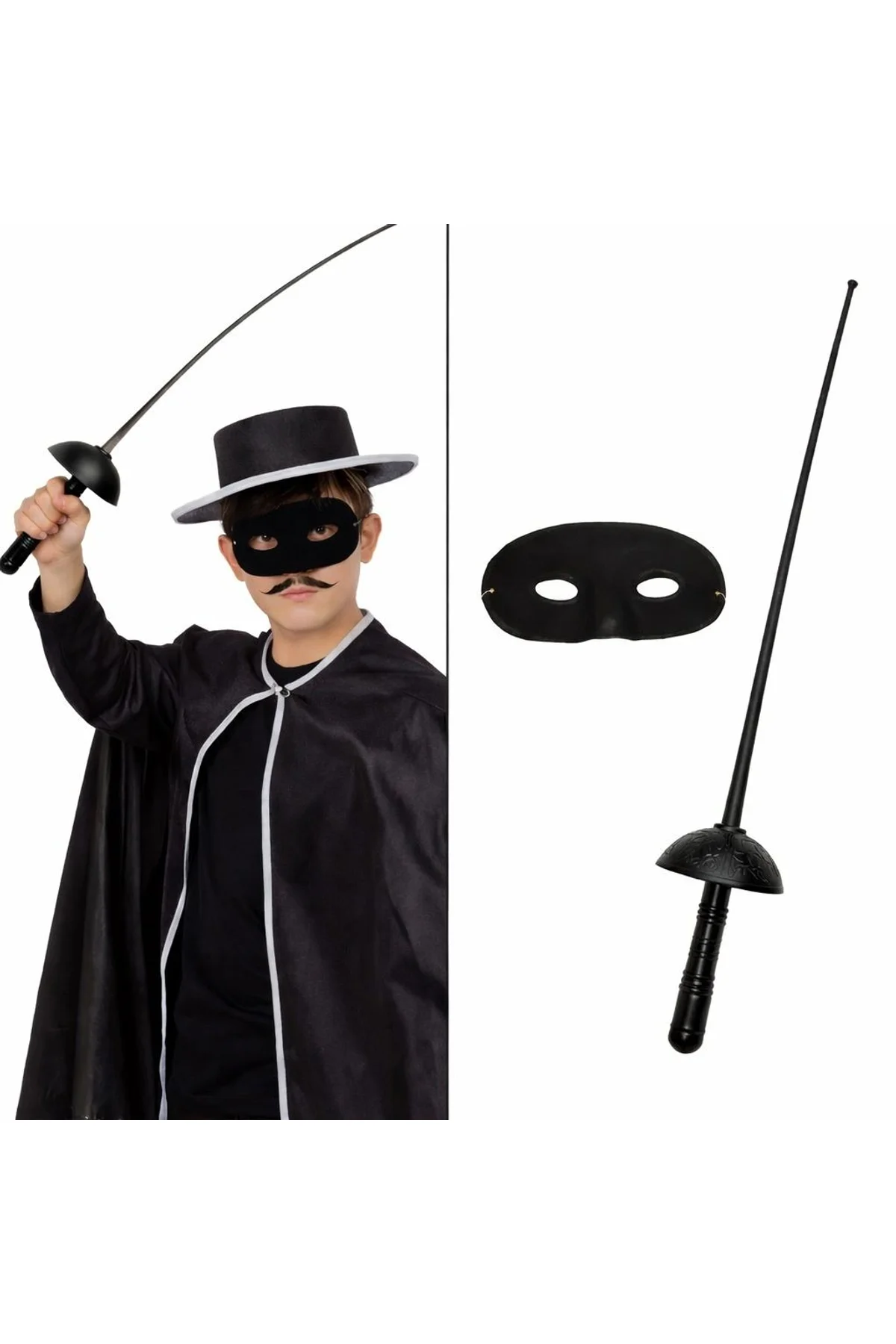 Zorro Kostüm Plastik Aksesuar Seti – Maske Ve Kılıç (67 Cm)