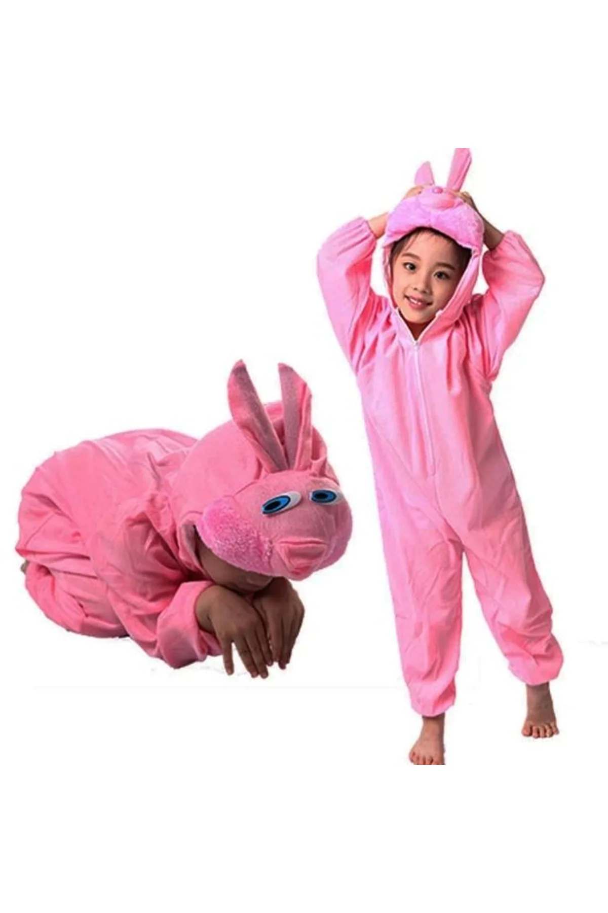 Çocuk Tavşan Kostümü Pembe Renk 6-7 Yaş 120 Cm