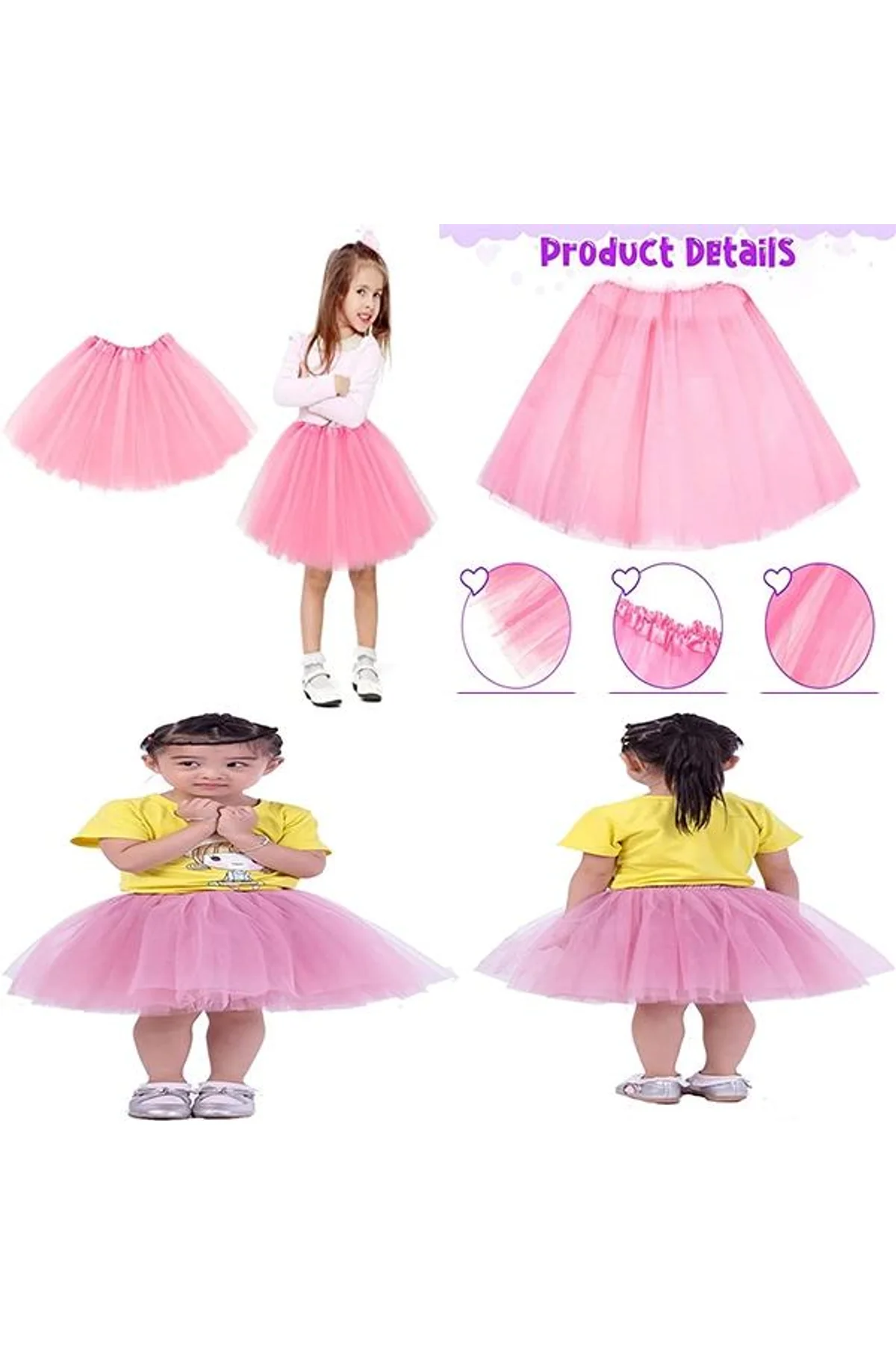 Pembe Renk Tütü Etek Bale Eteği Gösteri Eteği Çocuk Bebek Boy