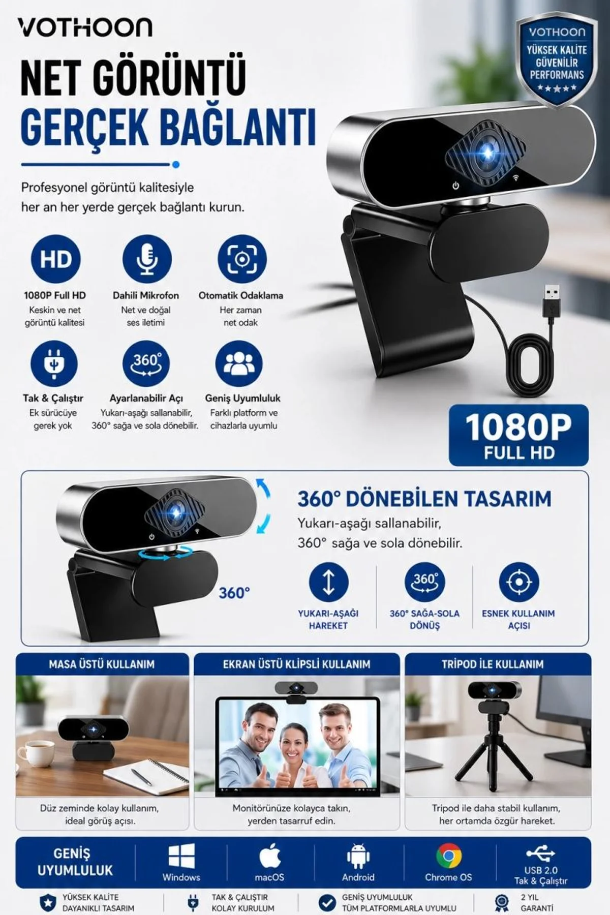 Webcam Orjınal 1080p Hd Konferans Kamera Dahili Mikrofon Görüntülü Sohbet Yayın Kamerası Hd Video Ae