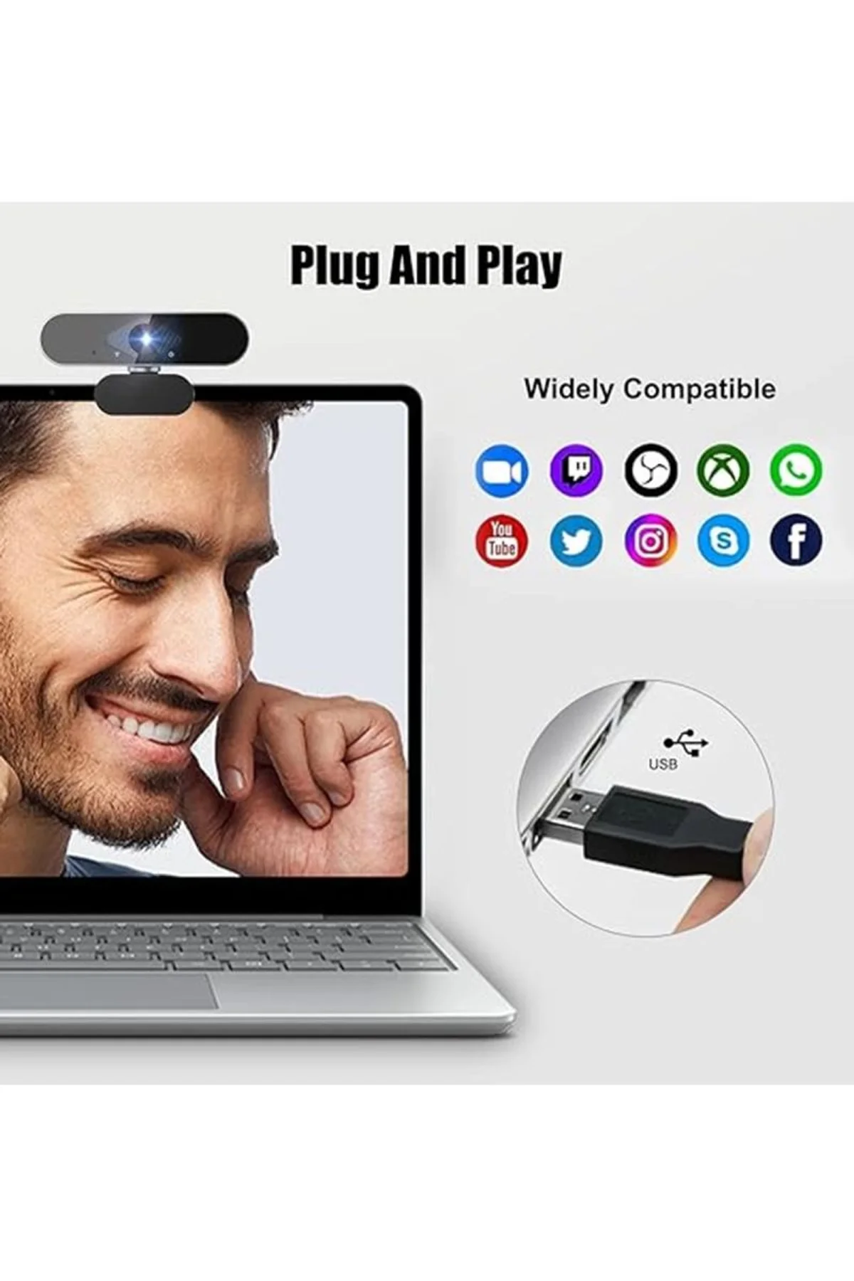 Webcam Orjınal 1080p Hd Konferans Kamera Dahili Mikrofon Görüntülü Sohbet Yayın Kamerası Hd Video Ae - Just Cheap Store Görsel 3