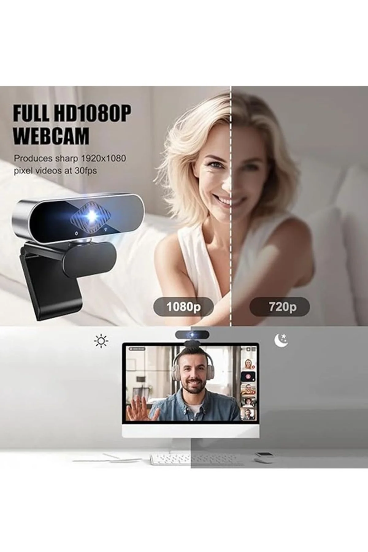 Webcam Orjınal 1080p Hd Konferans Kamera Dahili Mikrofon Görüntülü Sohbet Yayın Kamerası Hd Video Ae - Just Cheap Store Görsel 5