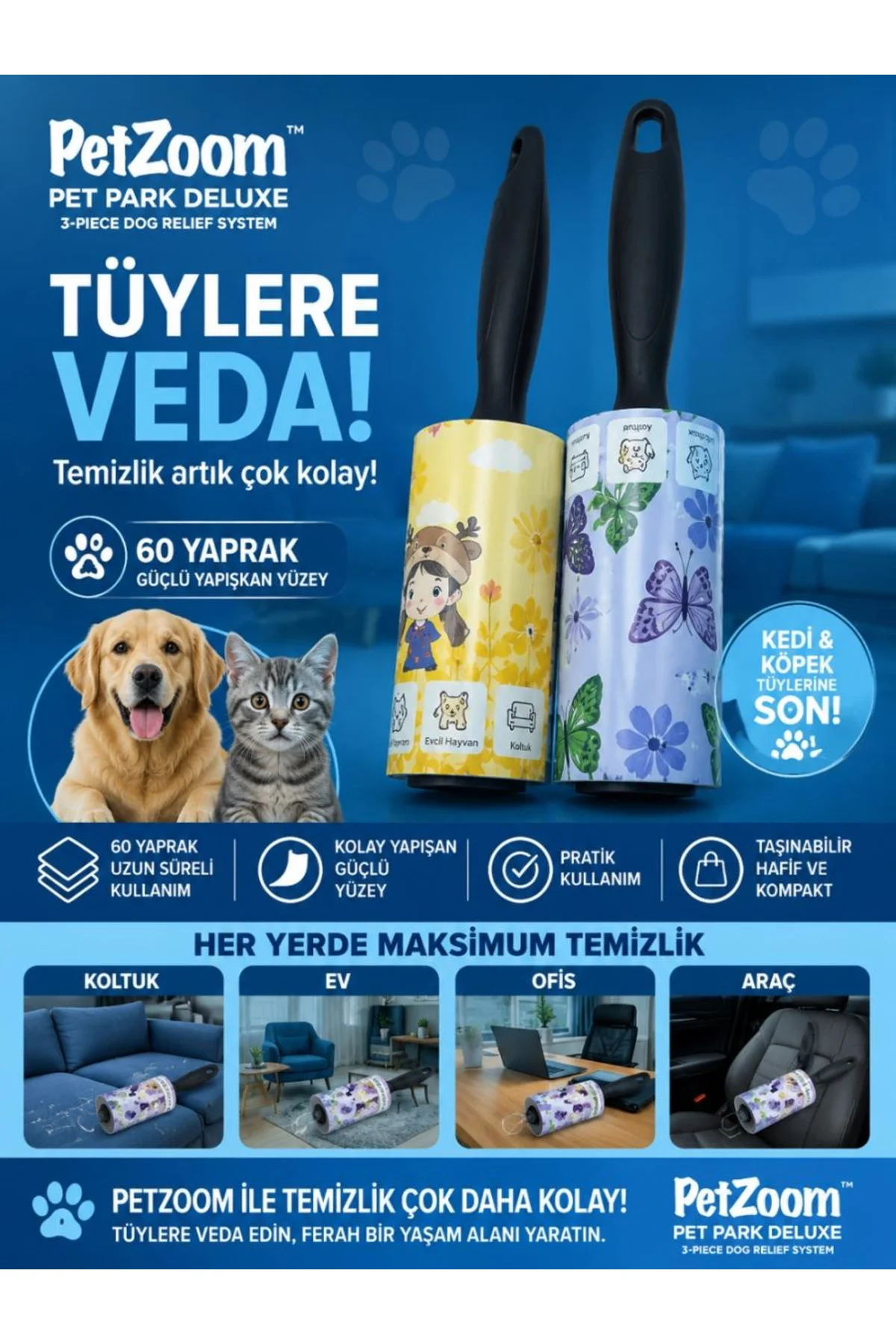 60 Yaprak Tüy Toplama Rulosu Kedi Köpek Tüy Toplayıcı Ev Koltuk Araç Ofis Temizlik Rulosu - Just Cheap Store Görsel 2