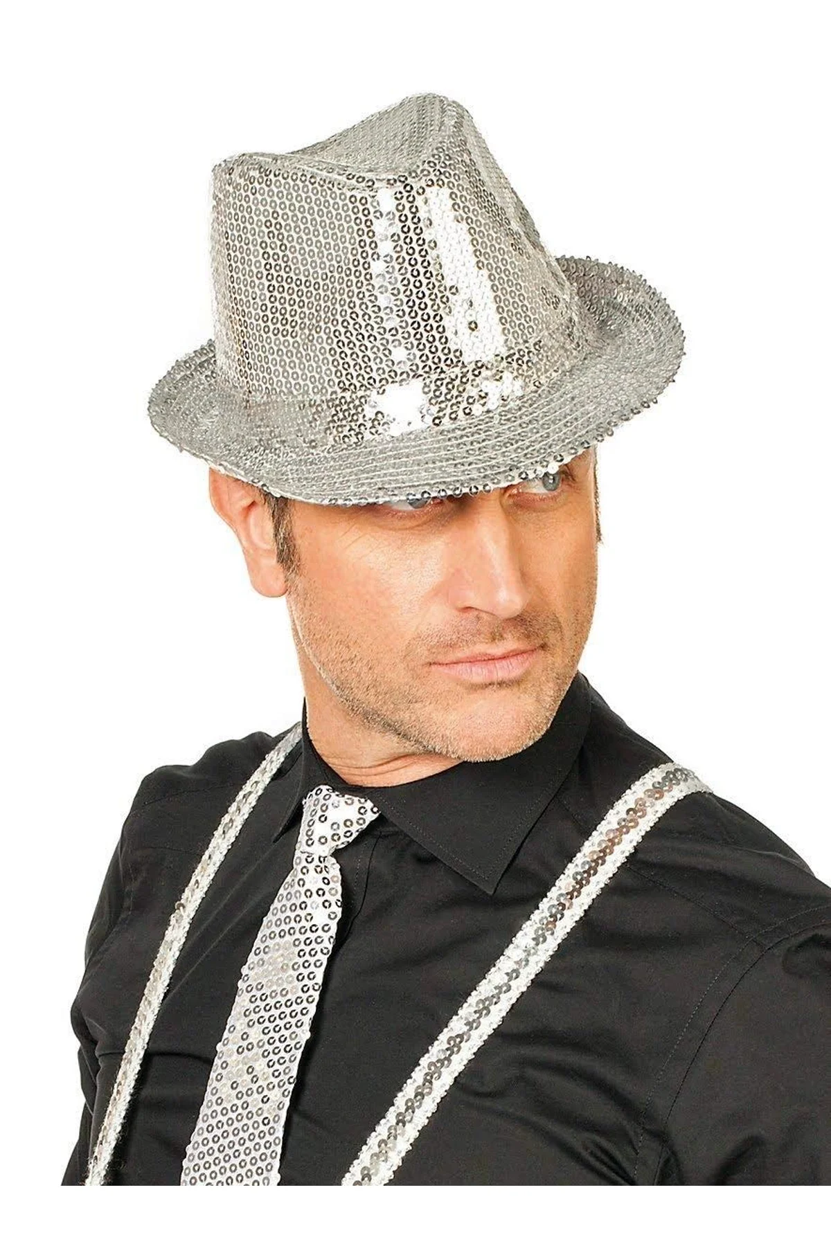 Disko Gümüş Payetli Fötr Şapka Yetişkin Boy - Just Cheap Store Görsel 2