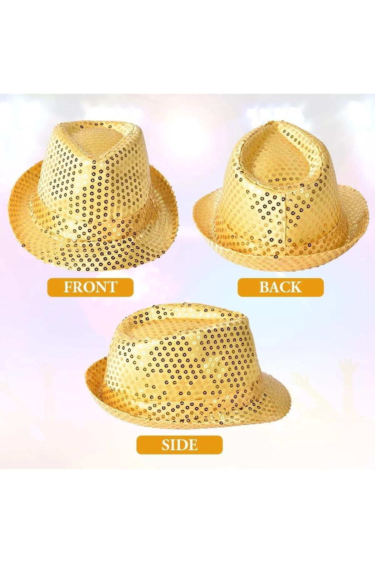 Disko Altın Gold Payetli Fötr Şapka Yetişkin Boy - Just Cheap Store Görsel 2