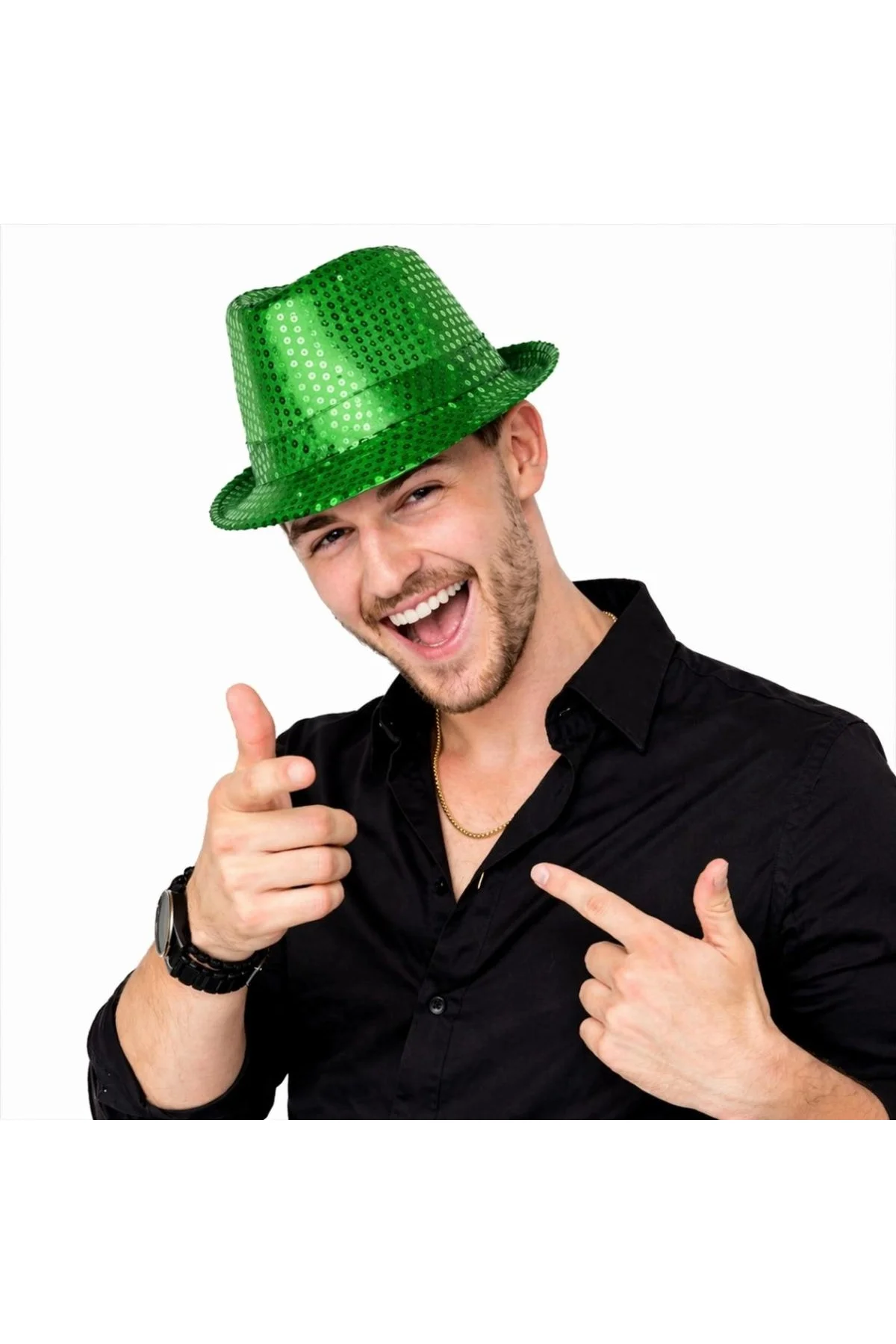 Yeşil Payetli Disco Parti Şapkası Yetişkin Işıltılı Fötr Model - Just Cheap Store Görsel 2