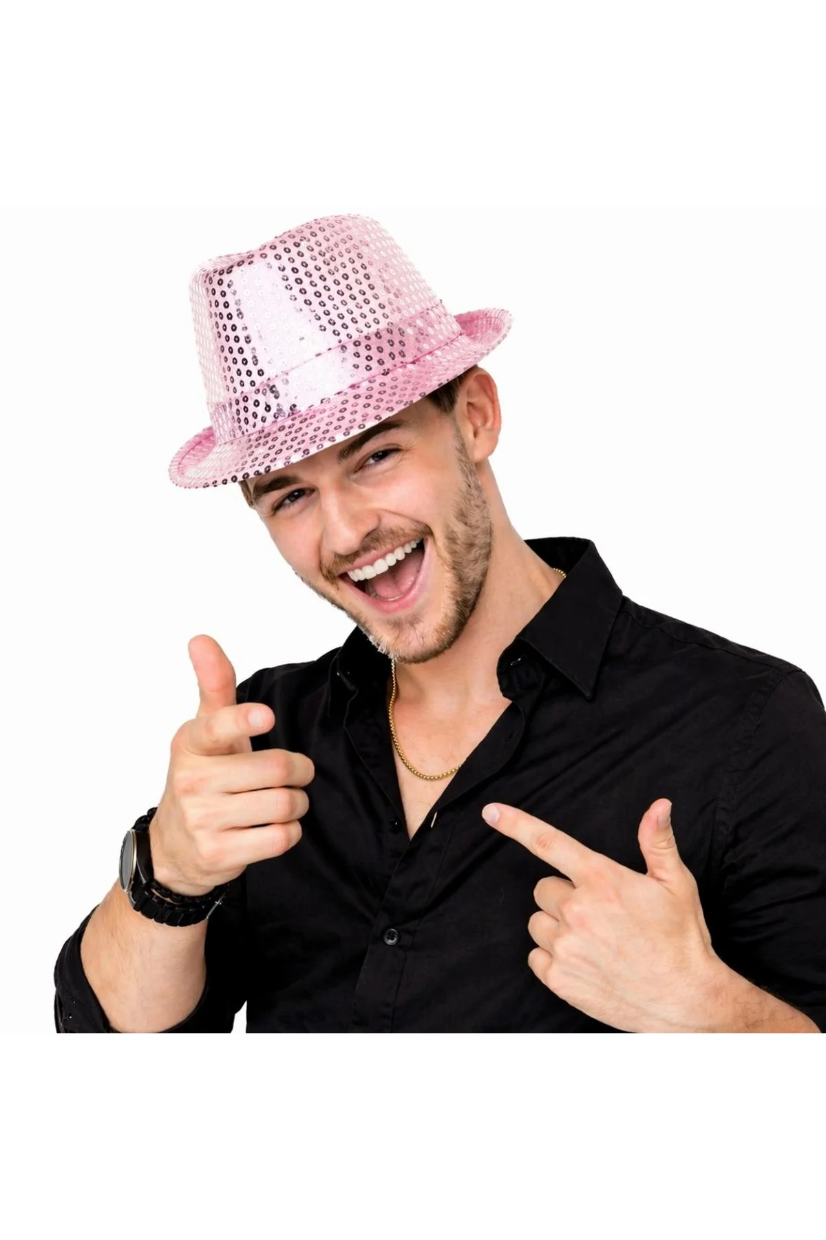 Pembe Payetli Disco Parti Şapkası Yetişkin Işıltılı Fötr Model - Just Cheap Store Görsel 3