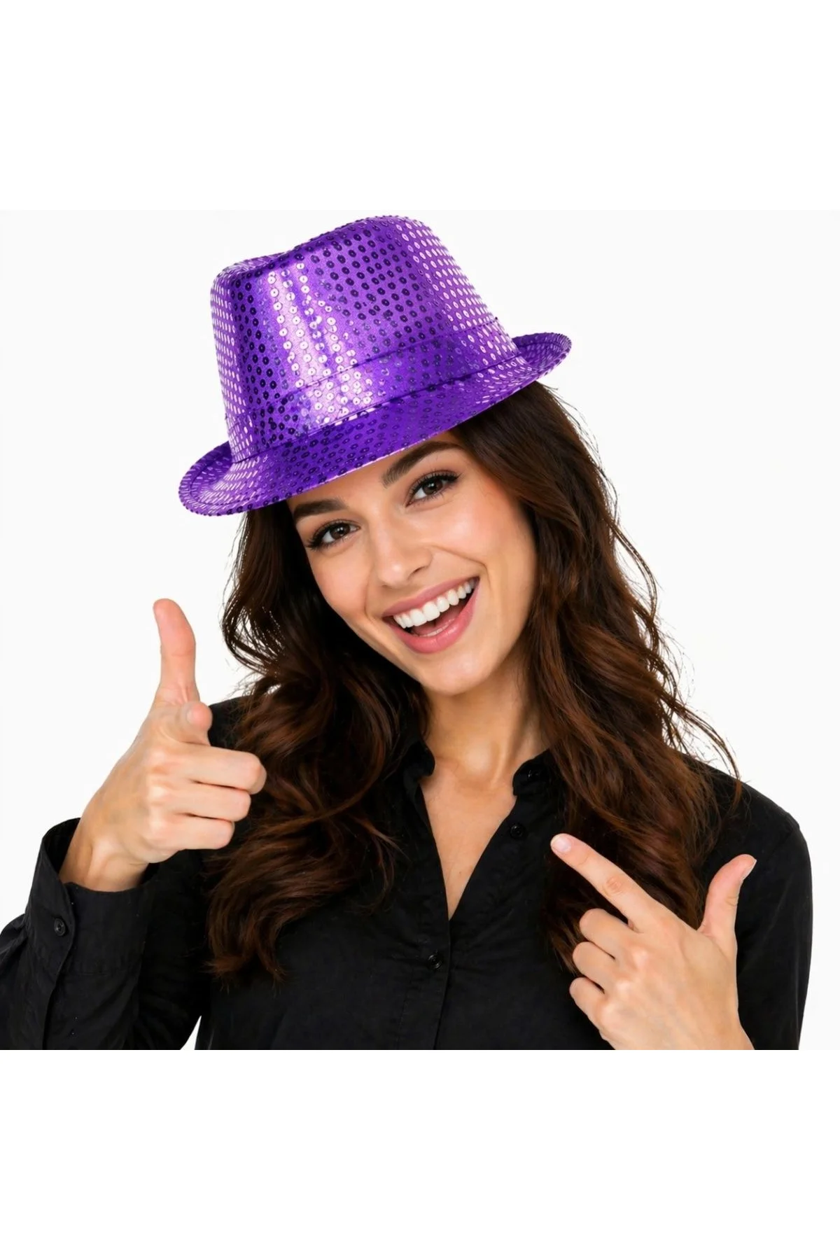 Mor Payetli Disco Parti Şapkası Yetişkin Işıltılı Fötr Model - Just Cheap Store Görsel 2