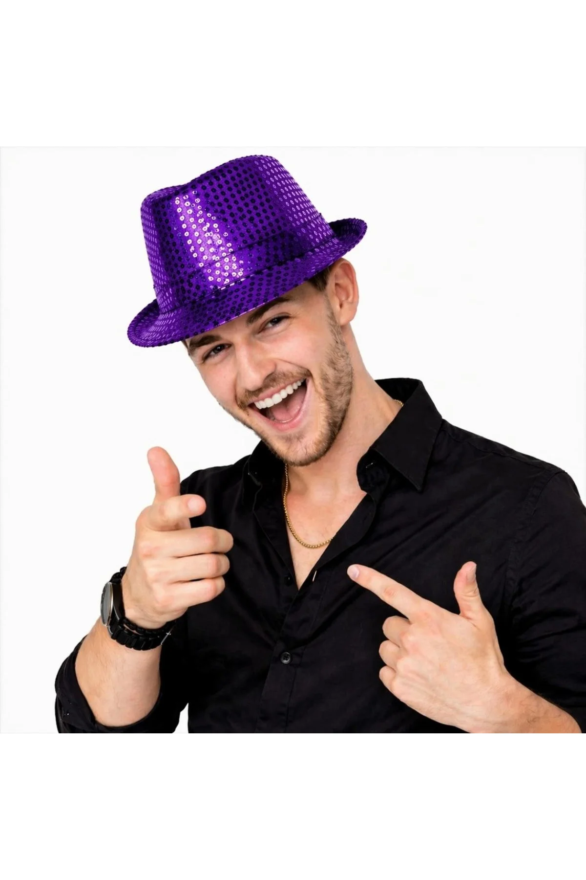 Mor Payetli Disco Parti Şapkası Yetişkin Işıltılı Fötr Model - Just Cheap Store Görsel 3