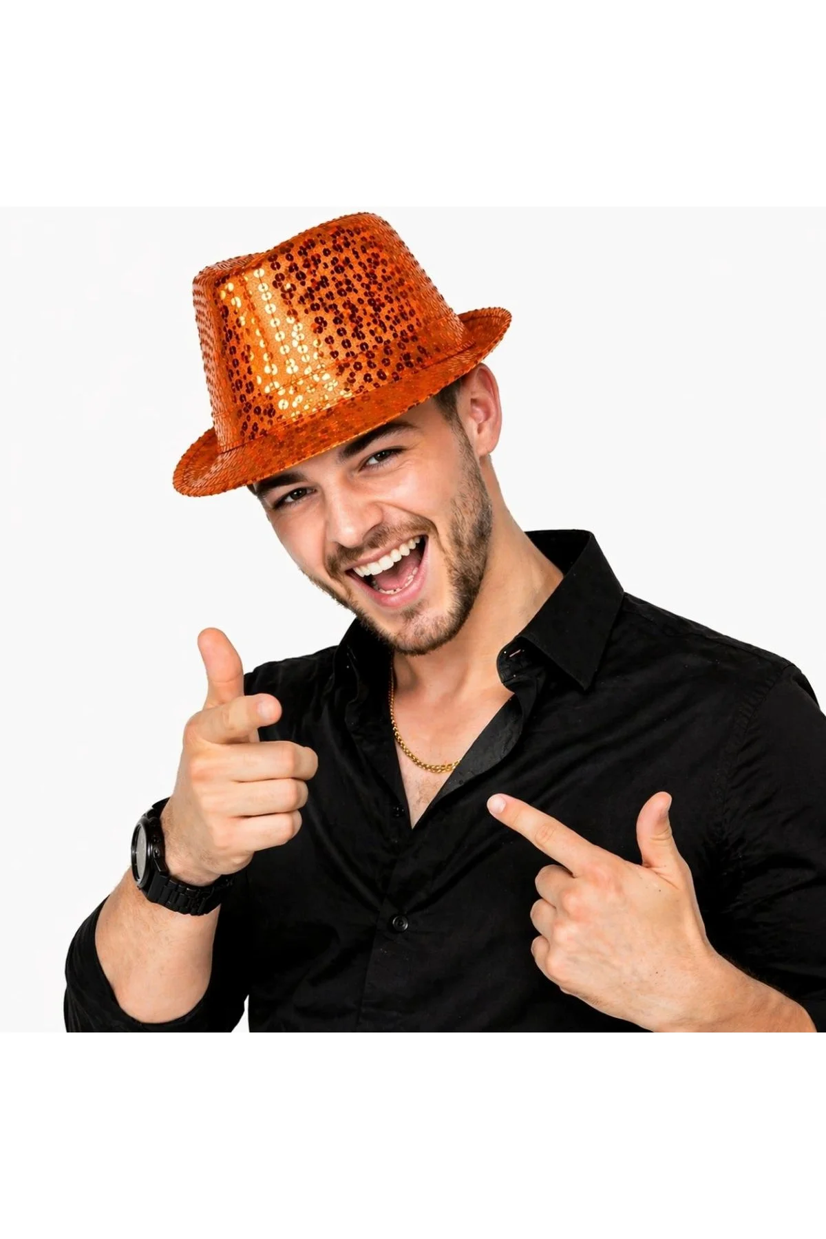 Turuncu Payetli Disco Parti Şapkası Yetişkin Işıltılı Fötr Model - Just Cheap Store Görsel 2