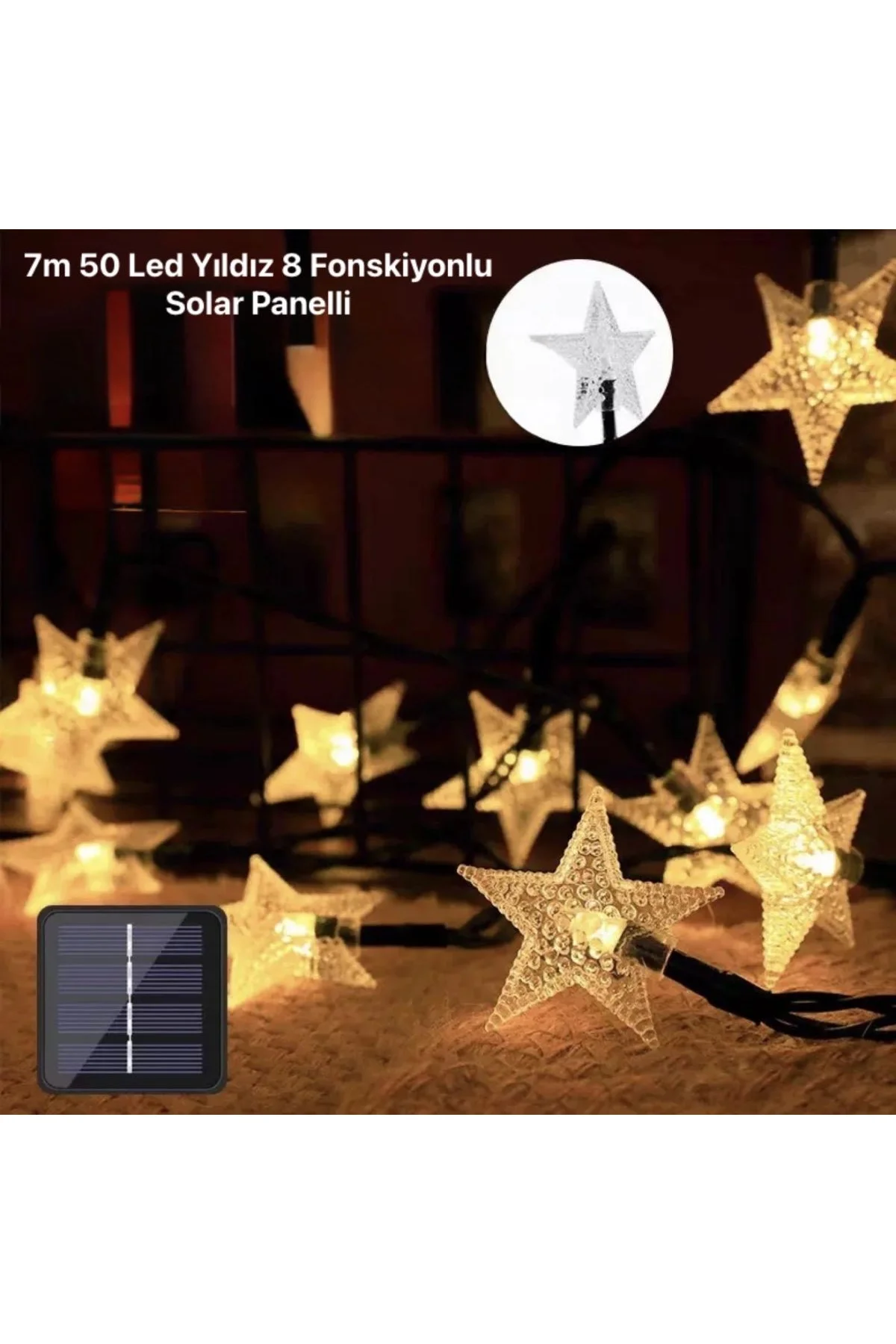 7m 50 Led Yıldız 8 Fonksiyonlu Solar Panelli-gün Işığı