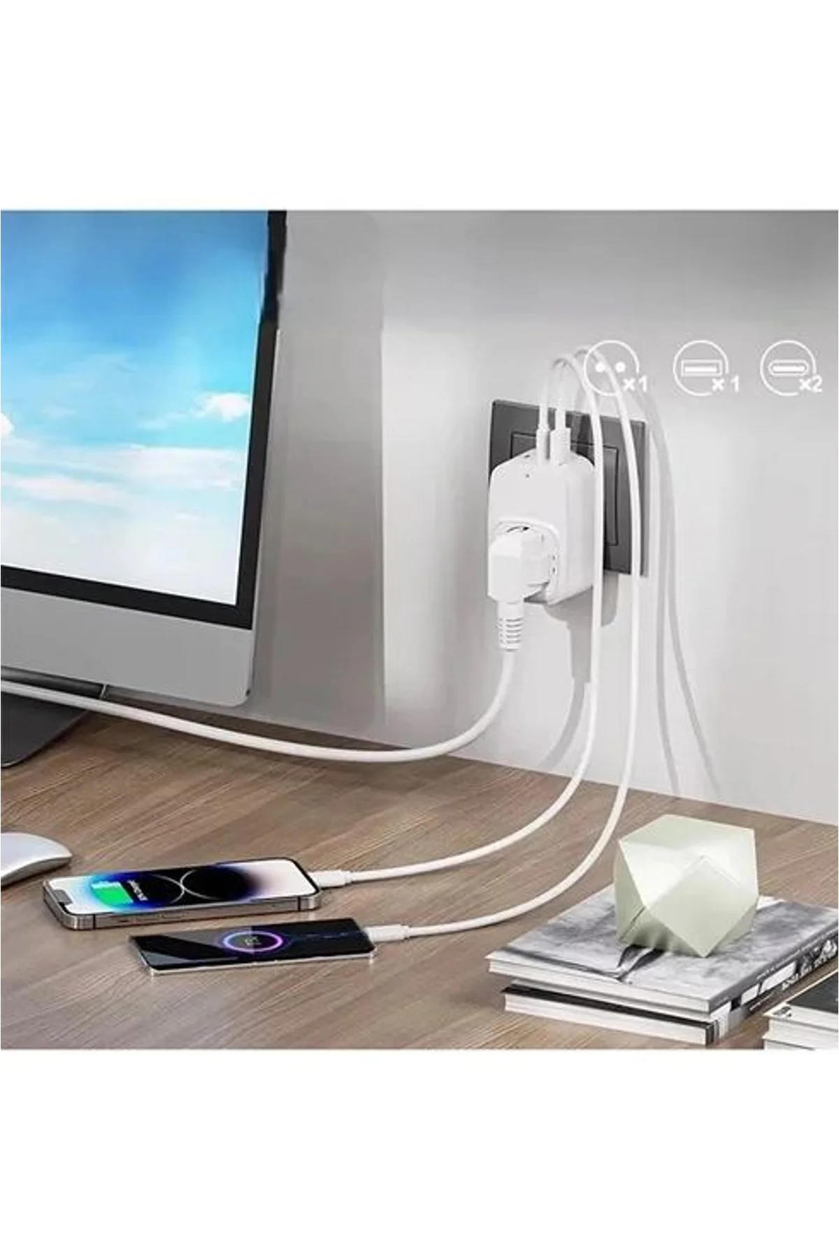 Tekli Yüksek Voltaj Korumalı Duvar Prizi 2x Type-c 1x Usb Çıkışlı Priz Grup Priz Çoğaltıcı Siyah - Just Cheap Store Görsel 2
