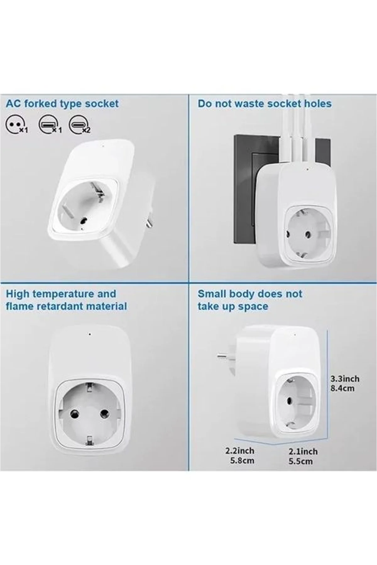 Tekli Yüksek Voltaj Korumalı Duvar Prizi 2x Type-c 1x Usb Çıkışlı Priz Grup Priz Çoğaltıcı Siyah - Just Cheap Store Görsel 3