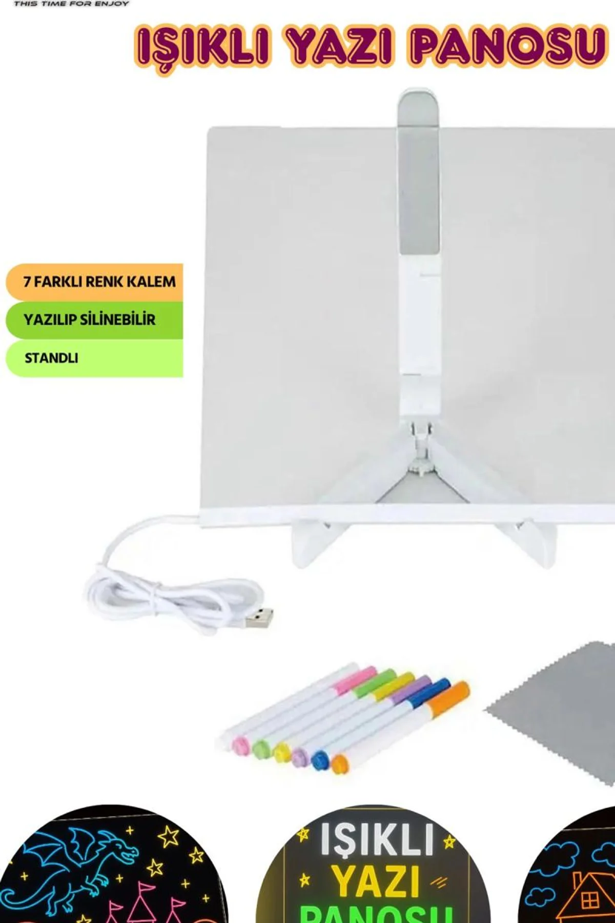 Neon Işıklı 7 Renk Işık Boyama Kalemli Led Resim Panosu Boyama Tahtası Kalemleri 20 X 20 - Just Cheap Store Görsel 5