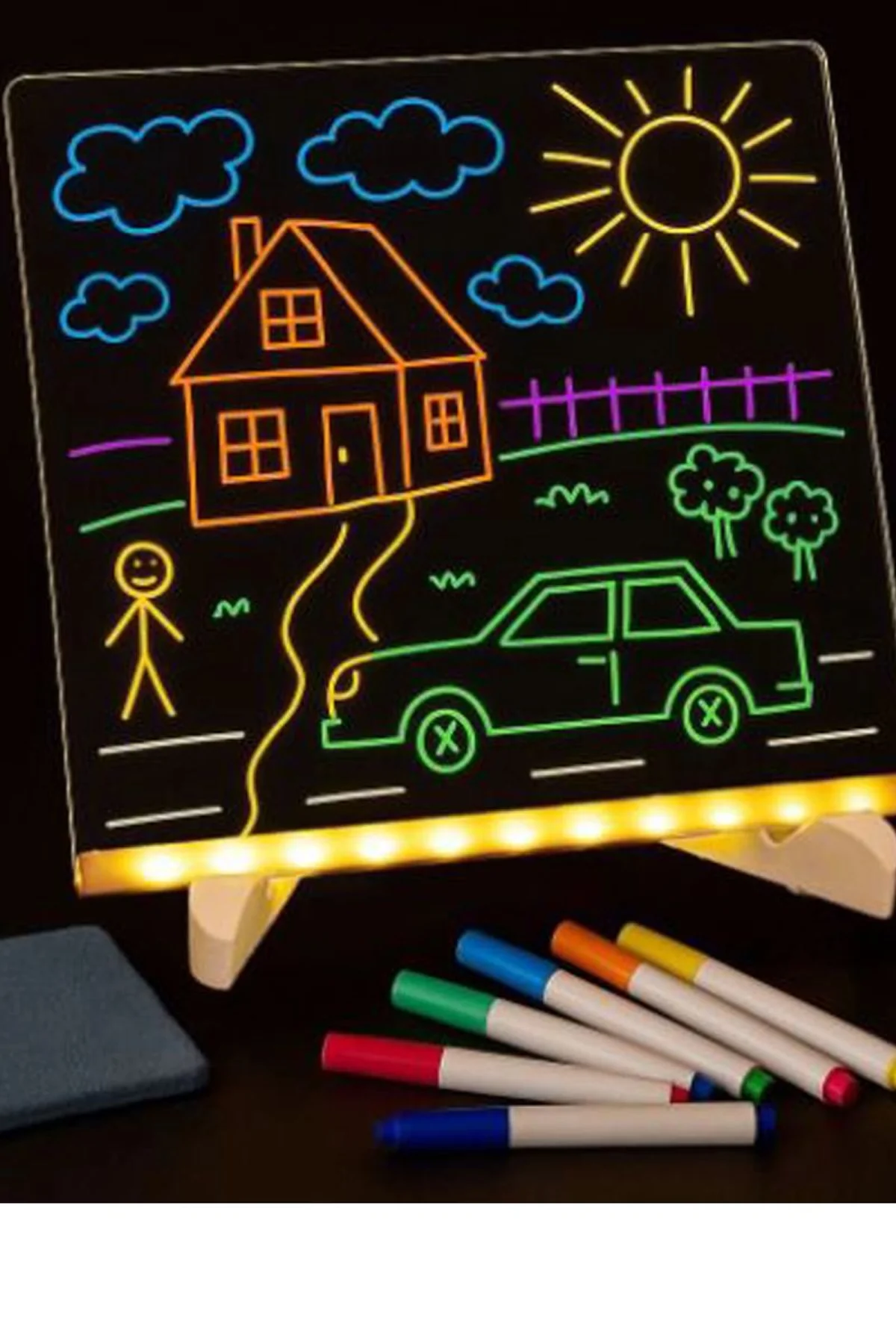 Neon Işıklı 7 Renk Işık Boyama Kalemli Led Resim Panosu Boyama Tahtası Kalemleri 20 X 20 - Just Cheap Store Görsel 4