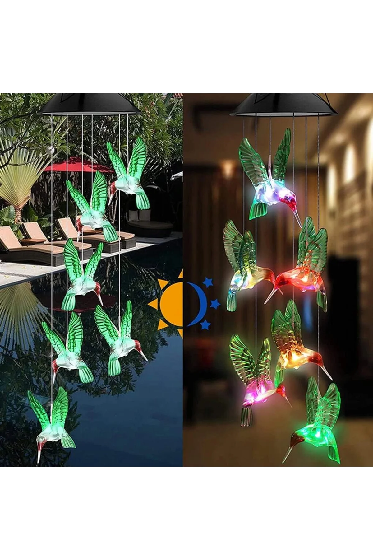 Solar Led Işıklı Kuşlu Bahçe Dekoru 6 Ledli,renkli Işık