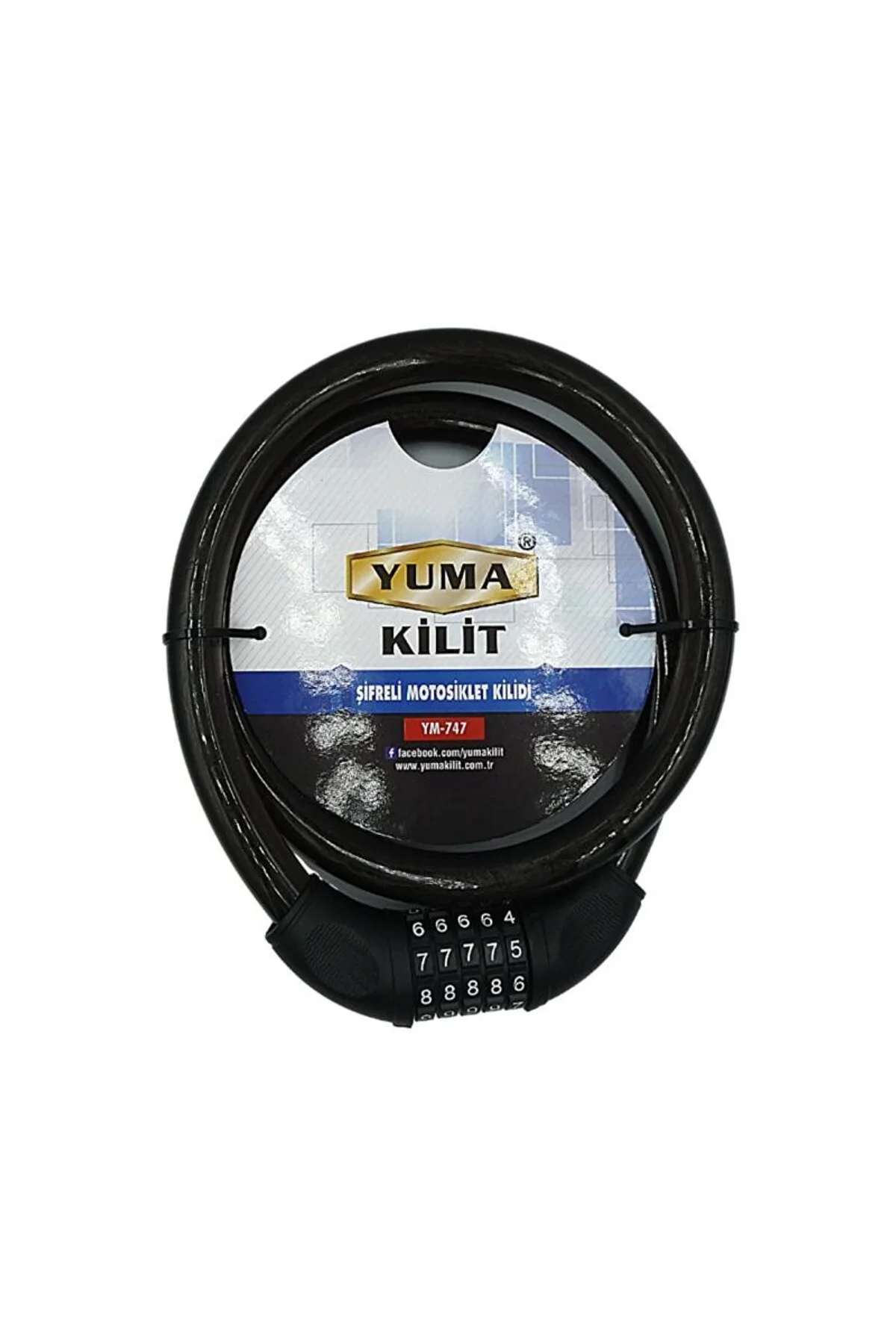 Yuma Ym-747 120cm 20mm 5 Şifreli Siyah Motorsiklet Kilidi