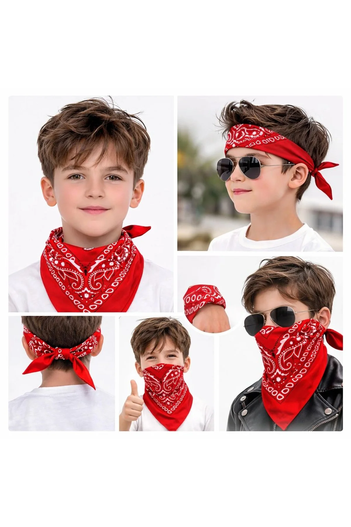 Kırmızı Kovboy Fuları Çocuk Bandana Western Desenli Boyun Fuları - Just Cheap Store Görsel 2
