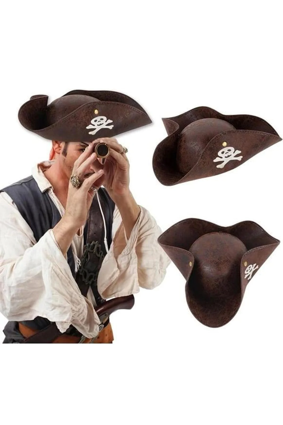 Kaptan Jack Korsan Şapkası Vinleks Deri Denizci Korsan Şapkası - Just Cheap Store Görsel 2