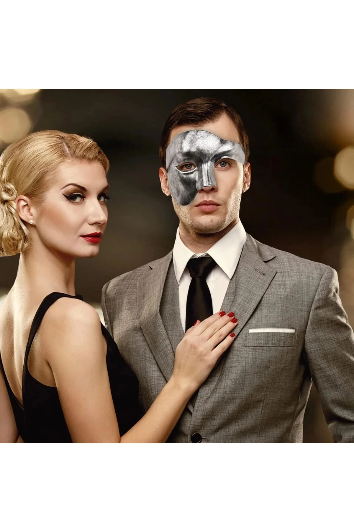 Antik Eskitme Gümüş Erkek Yarım Maske - Phantom Parti Balo Maskesi - Just Cheap Store Görsel 5