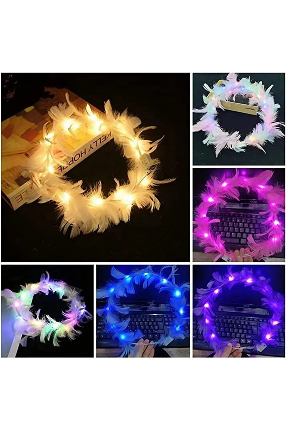 Led Işıklı Rengarenk Yanan 3 Fonksiyonlu Otrişli Parti Tacı Pembe Renk 12x12 Cm - Just Cheap Store Görsel 4