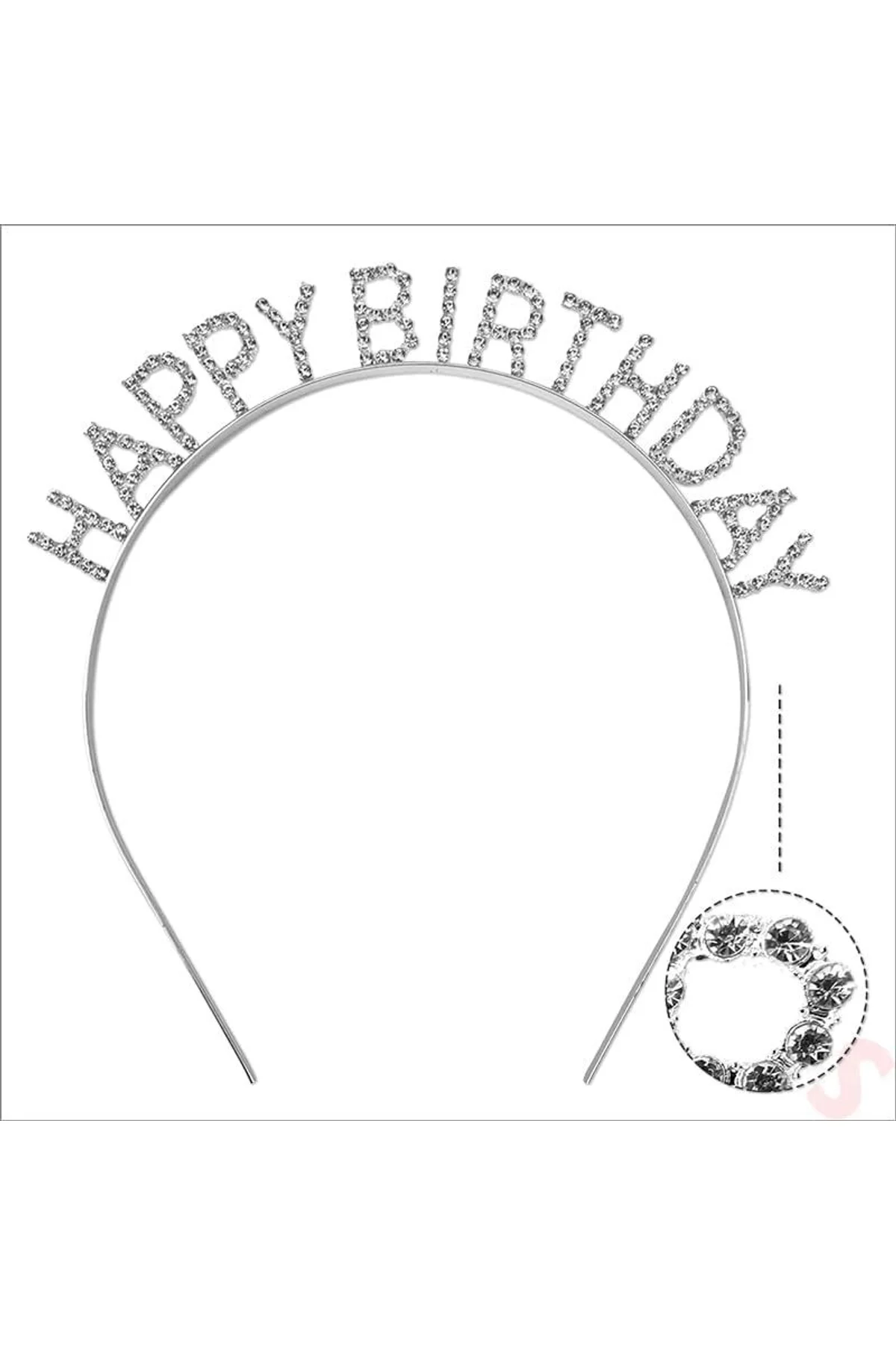 Gümüş Kristal Taşlı Happy Birthday Doğum Günü Tacı İthal Ürün A Kalite 17x16 Cm - Just Cheap Store Görsel 5