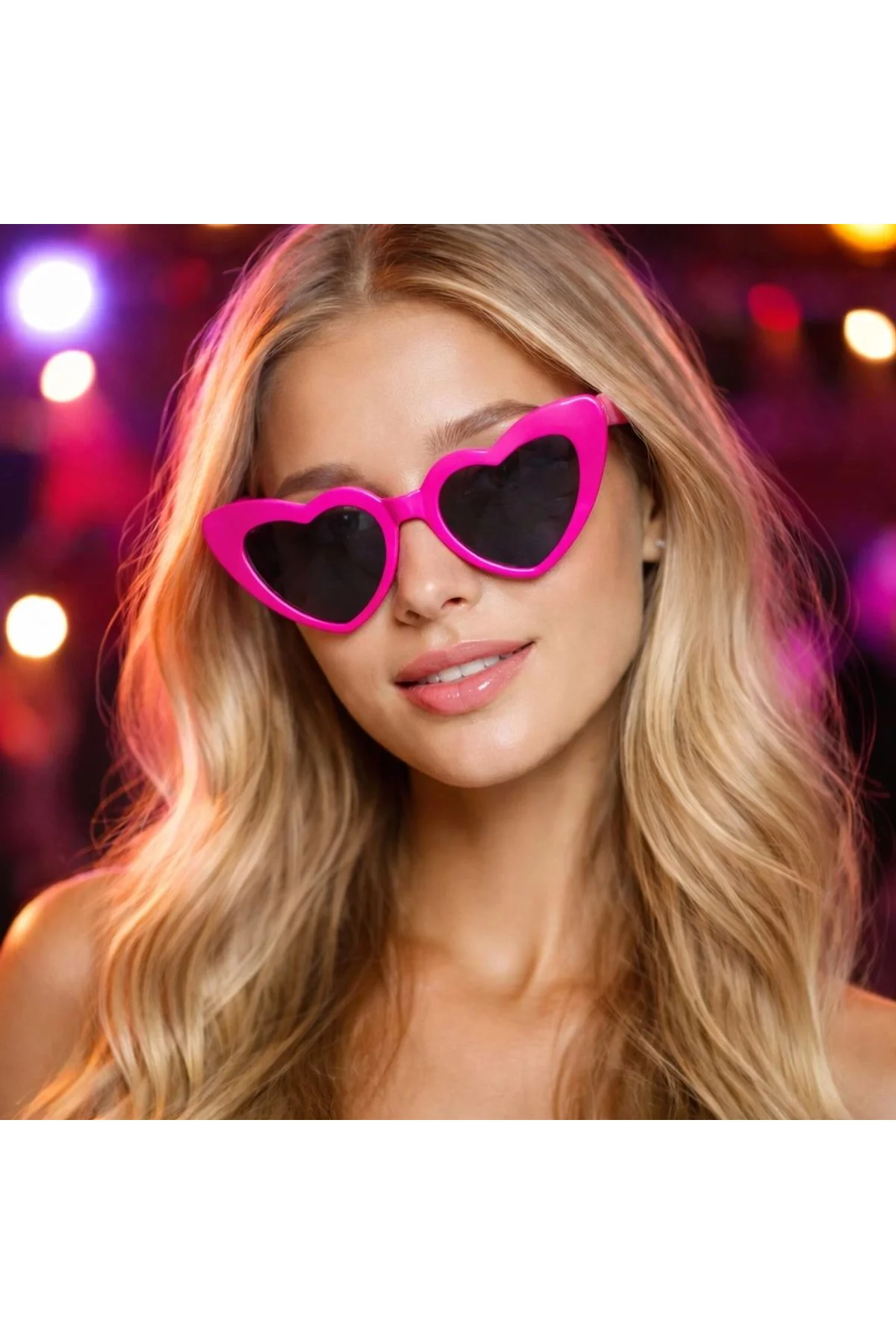 Fuşya Pembe Retro Kalp Gözlük – 80’ler 90’lar Stil Parti Gözlüğü - Just Cheap Store Görsel 3