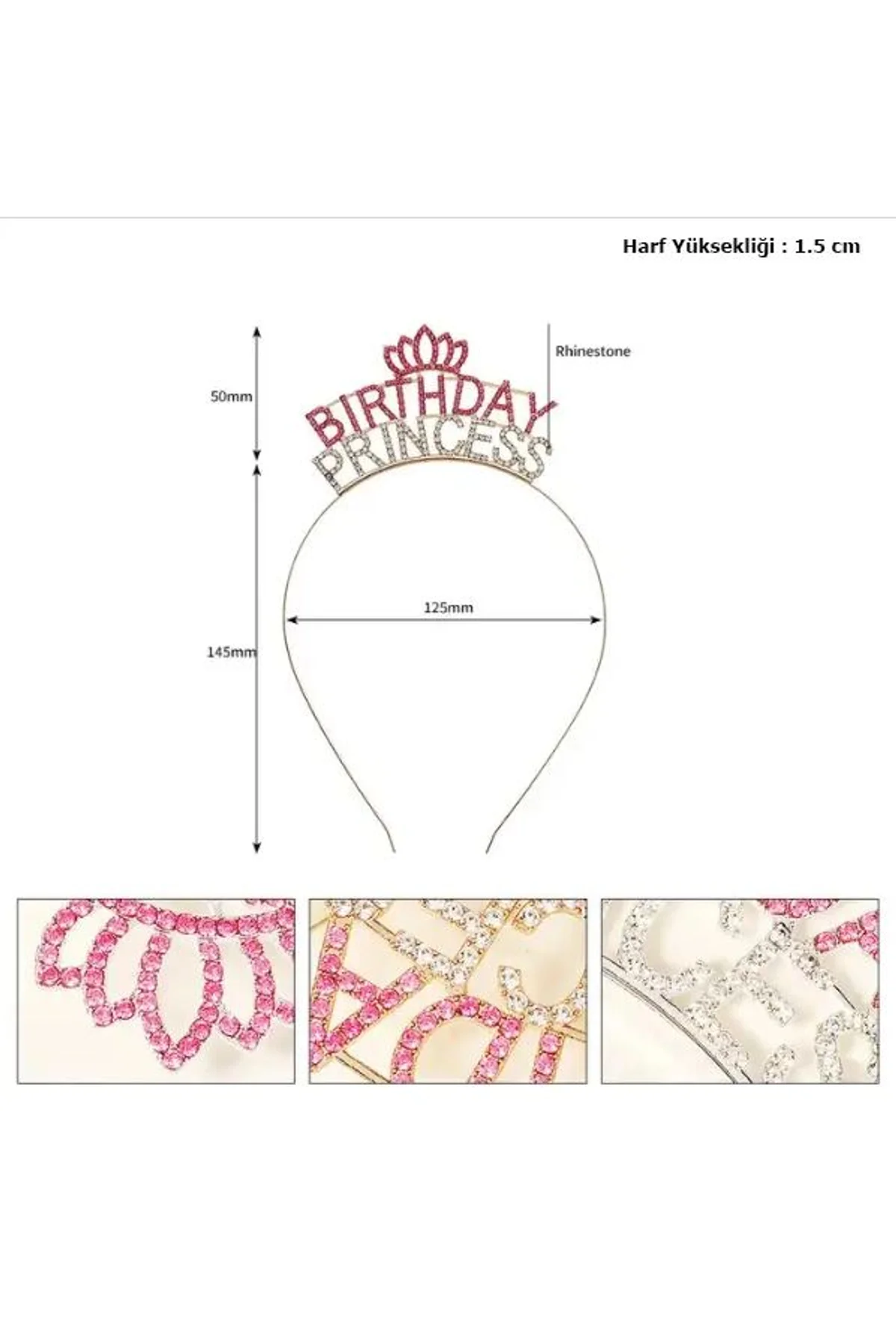 Kristal Taşlı Pembe Birthday Princess Yazılı Parti Tacı 19x11 Cm - Just Cheap Store Görsel 2