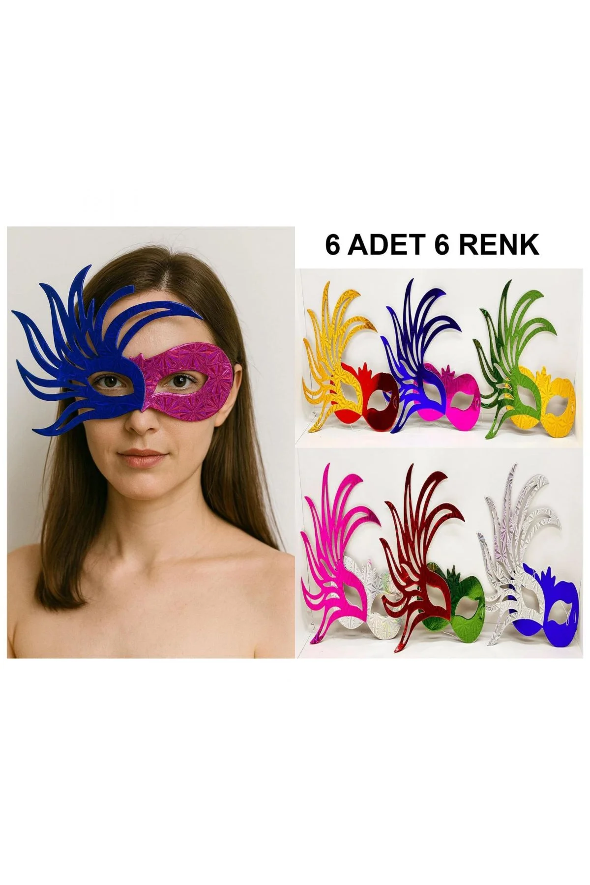 6’lı Çift Renkli Venedik Karton Parti Maskesi Seti - Just Cheap Store Görsel 3