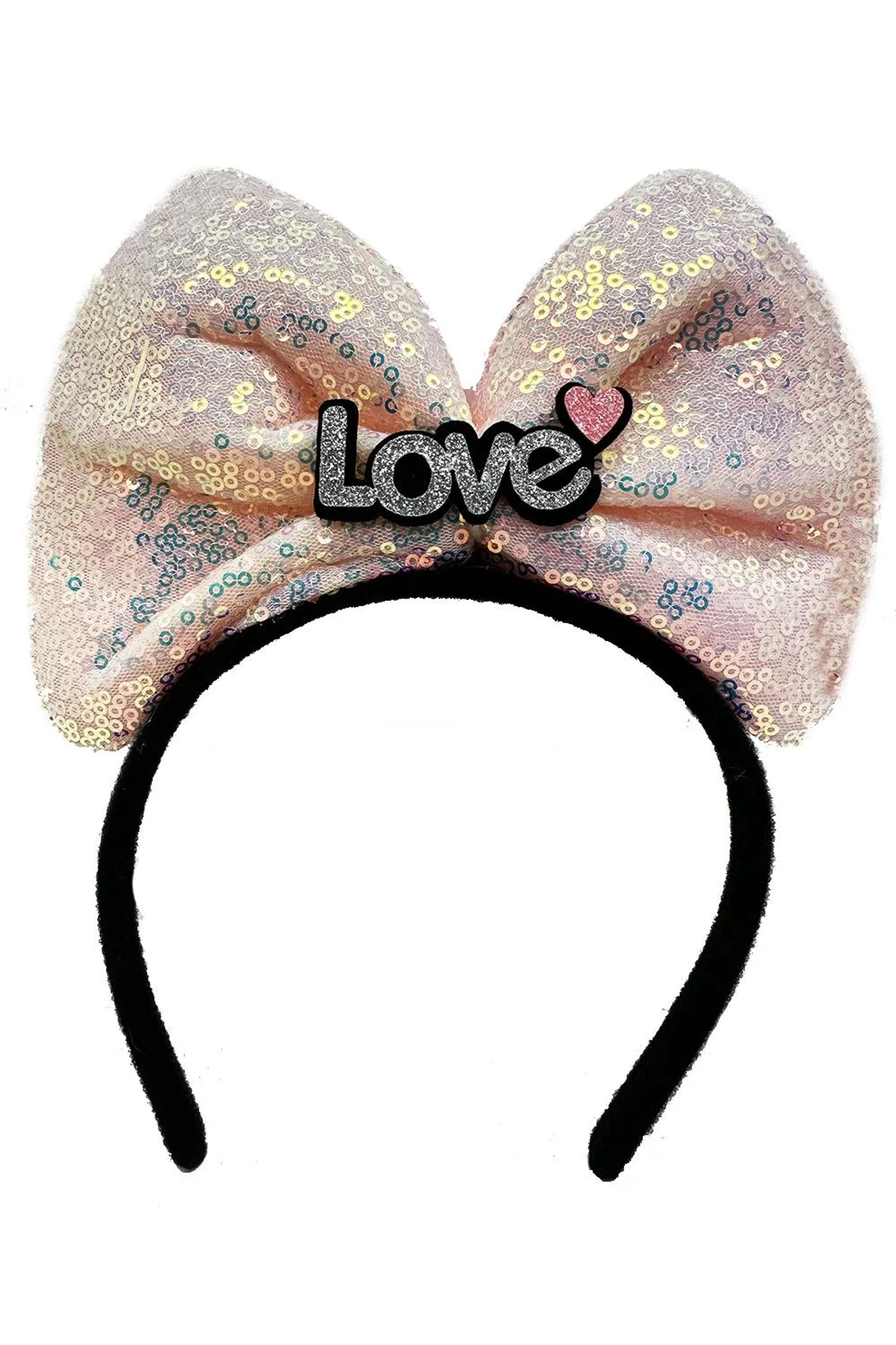 Led Işıklı 3 Farklı Fonksiyonda Yanan Gümüş Love Yazılı Toz Pembe Fiyonk Taç 20x17 Cm - Just Cheap Store Görsel 2
