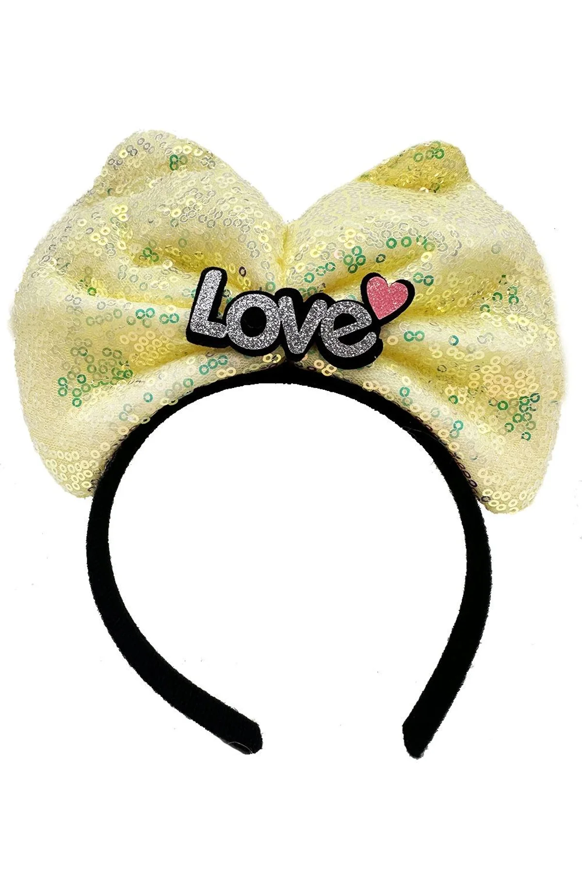 Led Işıklı 3 Farklı Fonksiyonda Yanan Gümüş Love Yazılı Sarı Fiyonk Taç 20x17 Cm - Just Cheap Store Görsel 2