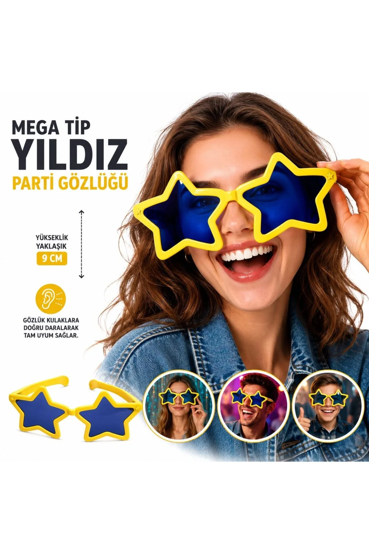 Mega Tip Yıldız Parti Gözlüğü Sarı Renk