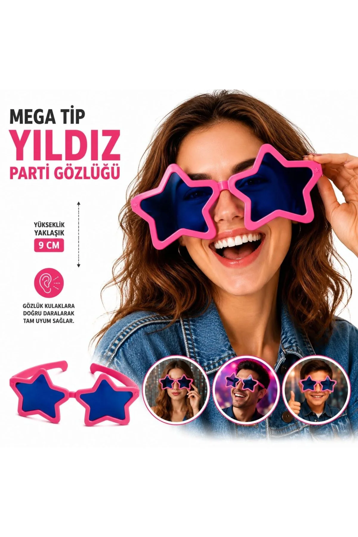 Mega Tip Yıldız Parti Gözlüğü Pembe Renk