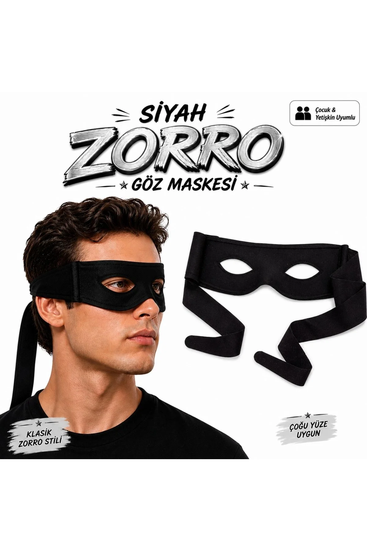 Siyah Zorro Göz Maskesi – Bağlamalı Parti Ve Kostüm Aksesuarı